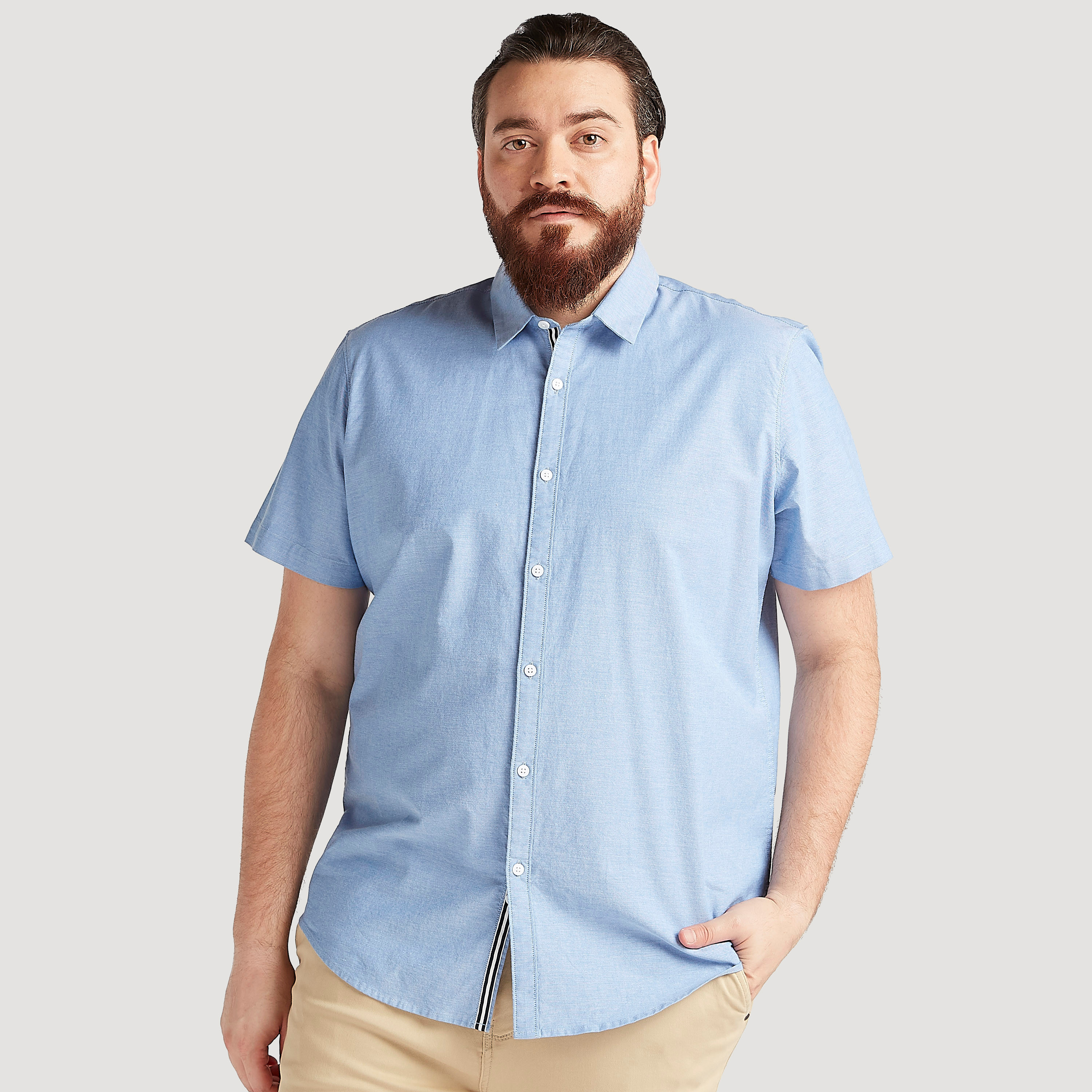 Solid Shirt with Short Sleeves-men-clothing-shirts-image-1