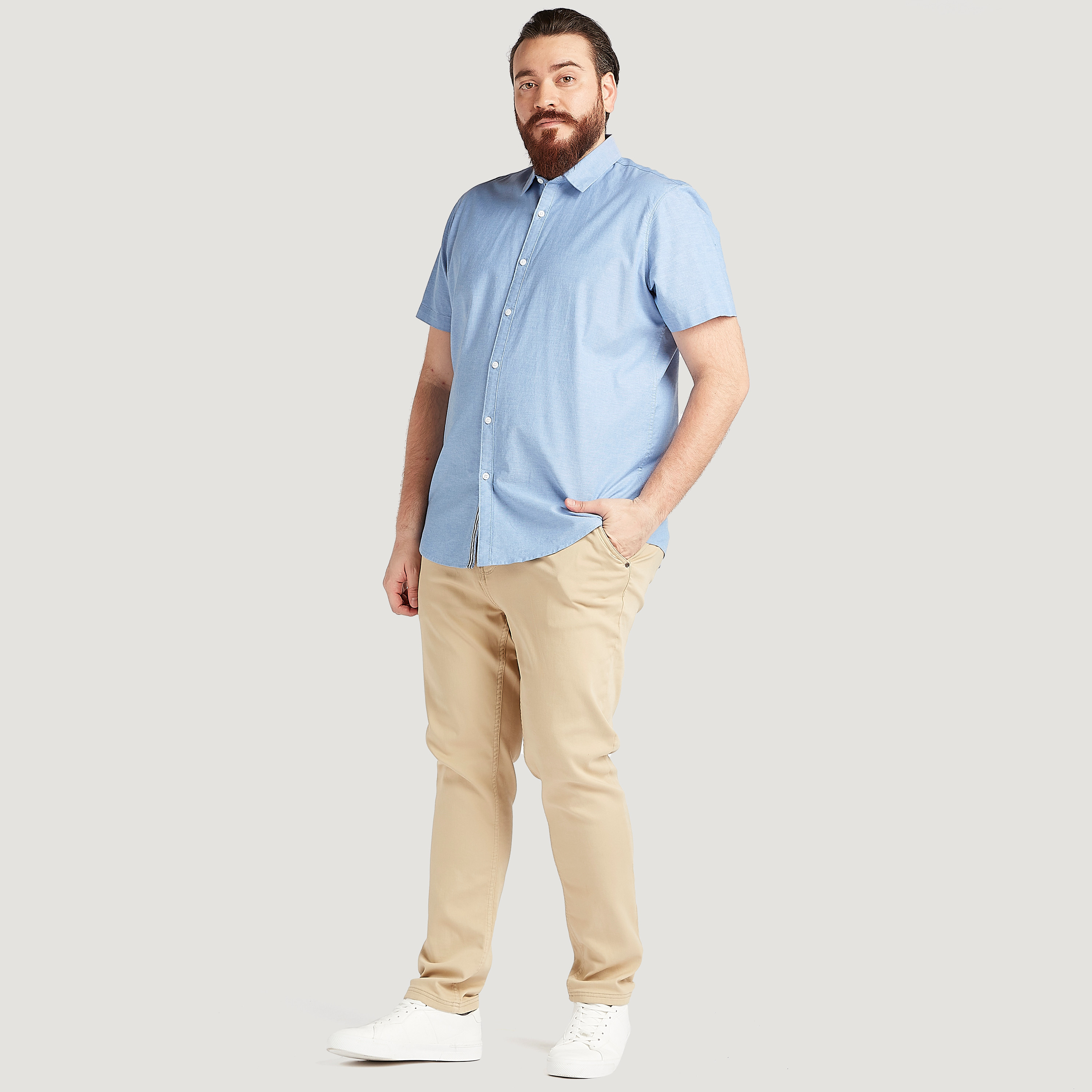 Solid Shirt with Short Sleeves-men-clothing-shirts-image-2