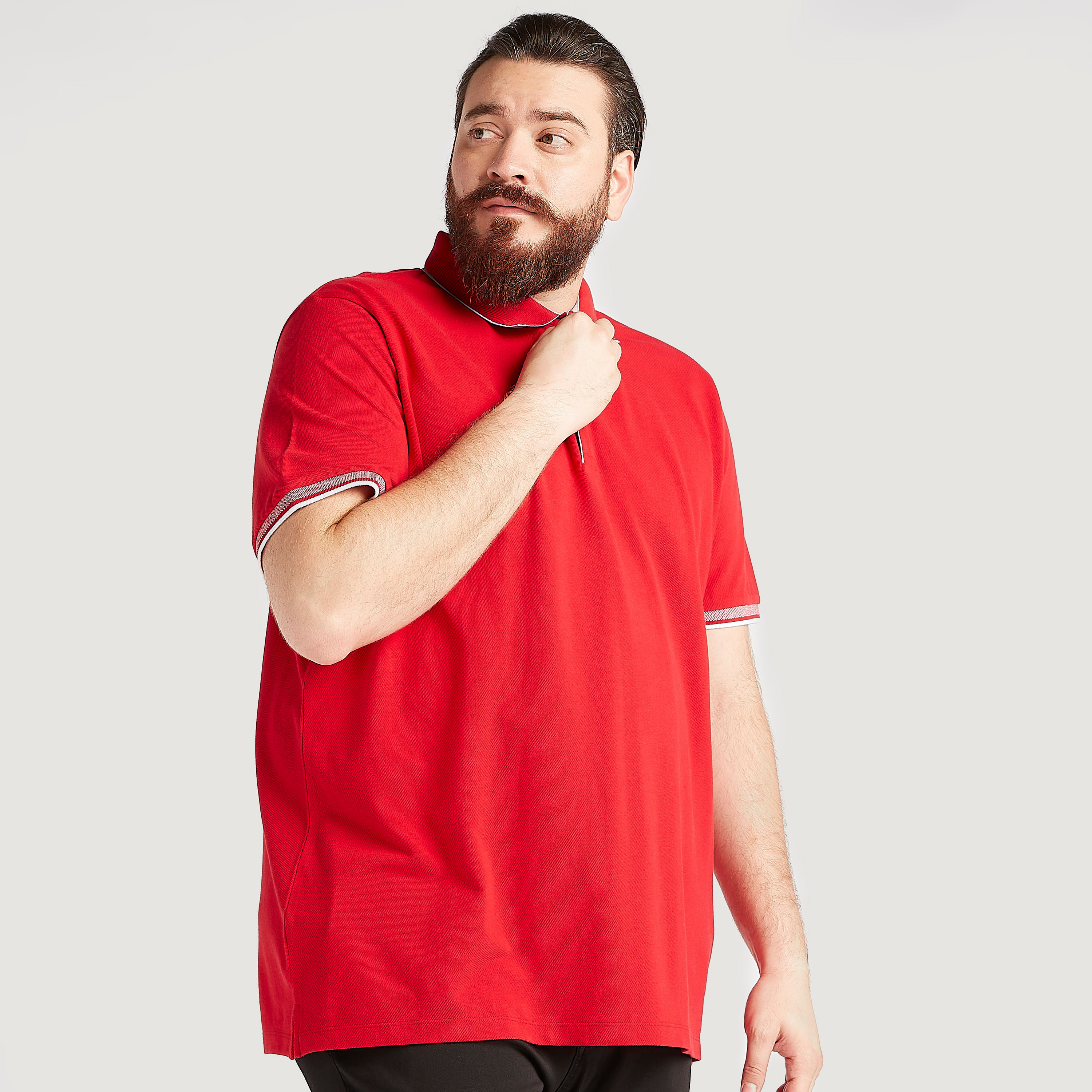 Solid Polo T-shirt with Short Sleeves and Tipping Detail-men-clothing-tshirtsandpolos-polos-image-1