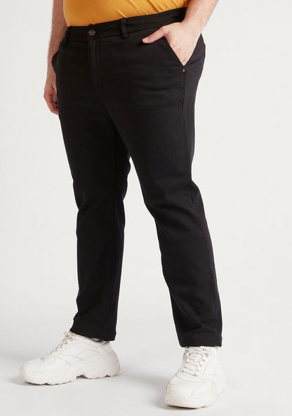 Solid Mid-Rise Pants with Pockets and Button Closure