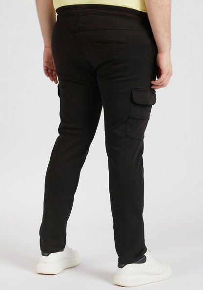 Solid Mid-Rise Cargo Pants with Drawstring Closure and Pockets