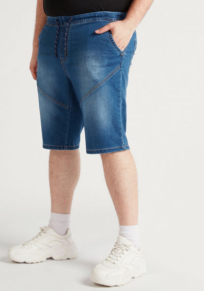 Solid Mid-Rise Denim Shorts with Pockets and Button Closure
