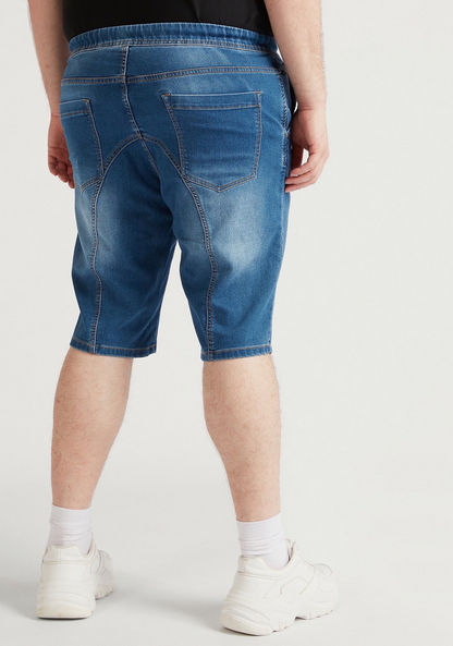 Solid Mid-Rise Denim Shorts with Pockets and Button Closure