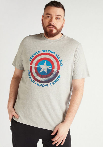Captain America Print Crew Neck T-shirt with Short Sleeves