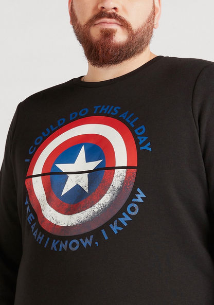 Captain America Print Crew Neck Sweatshirt with Long Sleeves