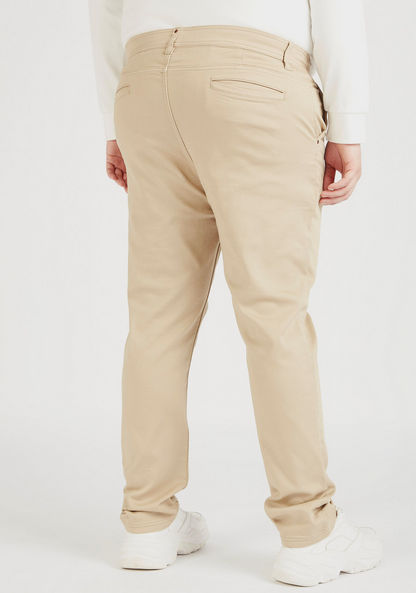 Solid Mid-Rise Chino Pants with Pockets and Button Closure