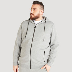 Solid Zip Through Hoodie with Long Sleeves and Pockets