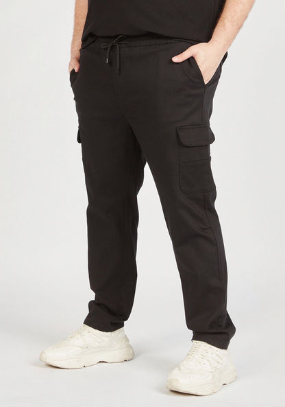 Solid Cargo Pants with Drawstring Closure and Pockets-Pants-image-0