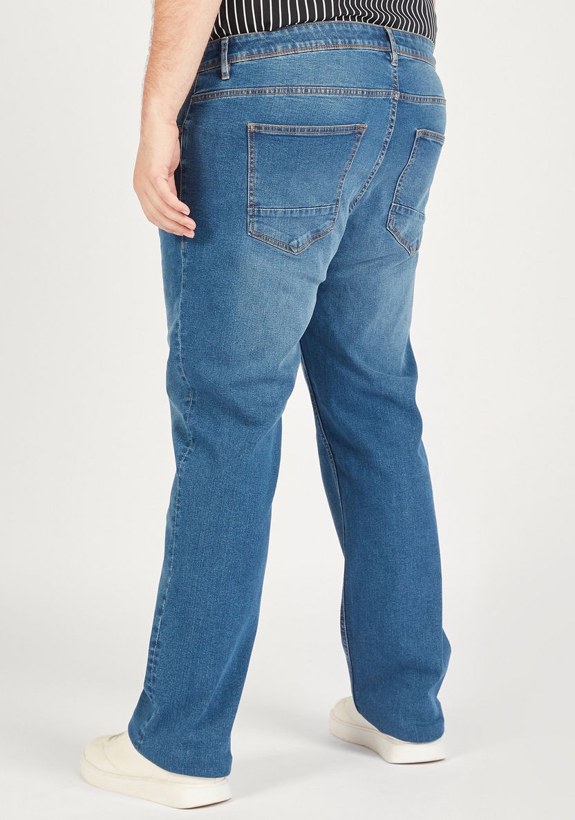 Solid Mid-Rise Jeans with Button Closure and Pockets-Jeans-image-3