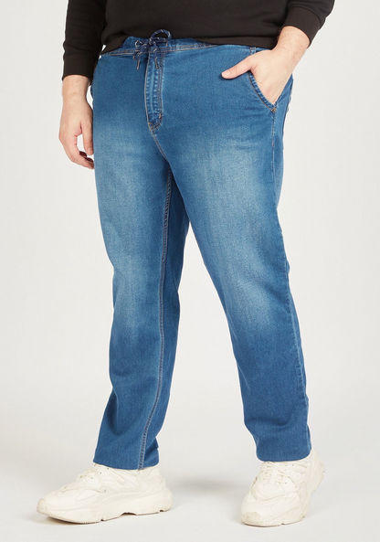 Solid Denim Jeans with Drawstring Closure and Pockets-Jeans-image-0