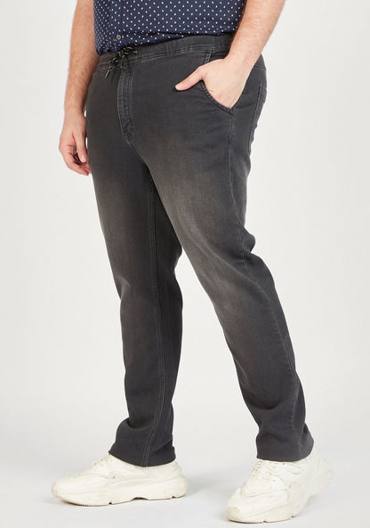 Solid Denim Jeans with Drawstring Closure and Pockets-Jeans-image-0