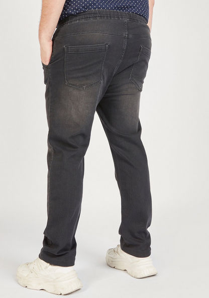 Solid Denim Jeans with Drawstring Closure and Pockets-Jeans-image-3