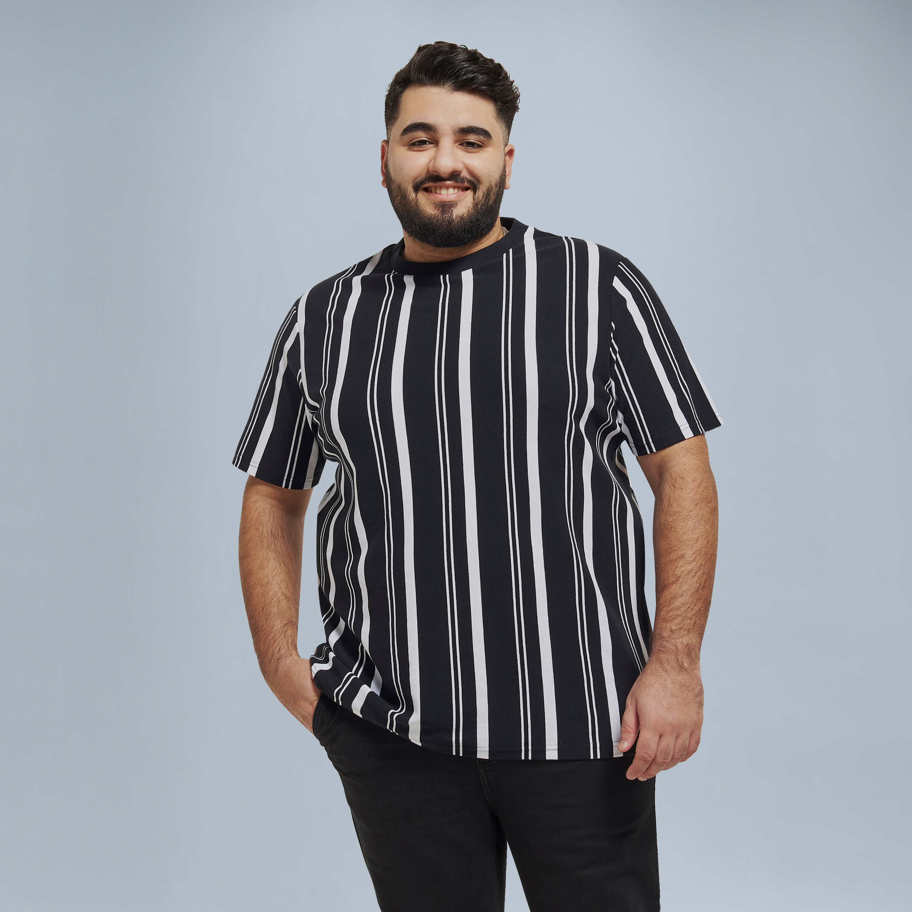 Buy Men s Plus Size Striped T shirt with Crew Neck and Short