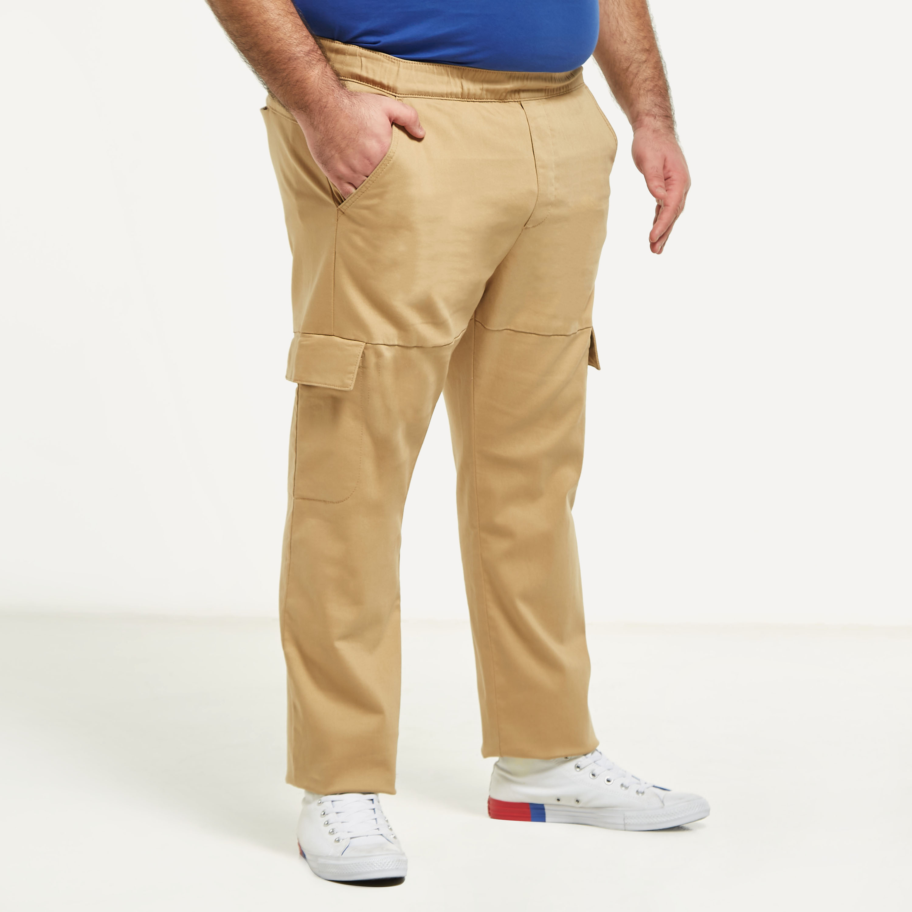 Plus Size Panelled Relaxed Fit Cargo Trousers with Elasticated Waistband-men-clothing-bottoms-trousersandchinos-trousers-image-1