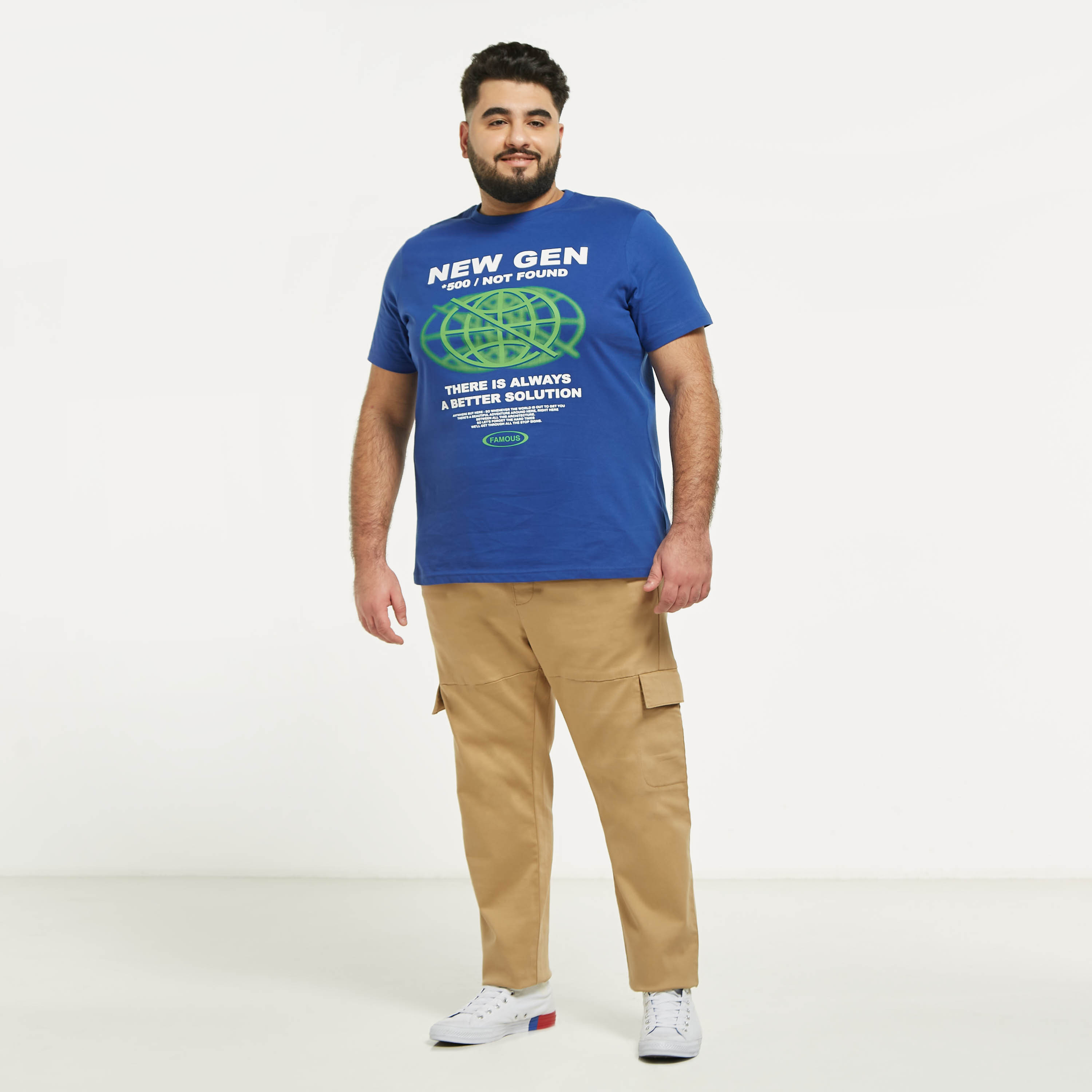 Plus Size Panelled Relaxed Fit Cargo Trousers with Elasticated Waistband-men-clothing-bottoms-trousersandchinos-trousers-image-2