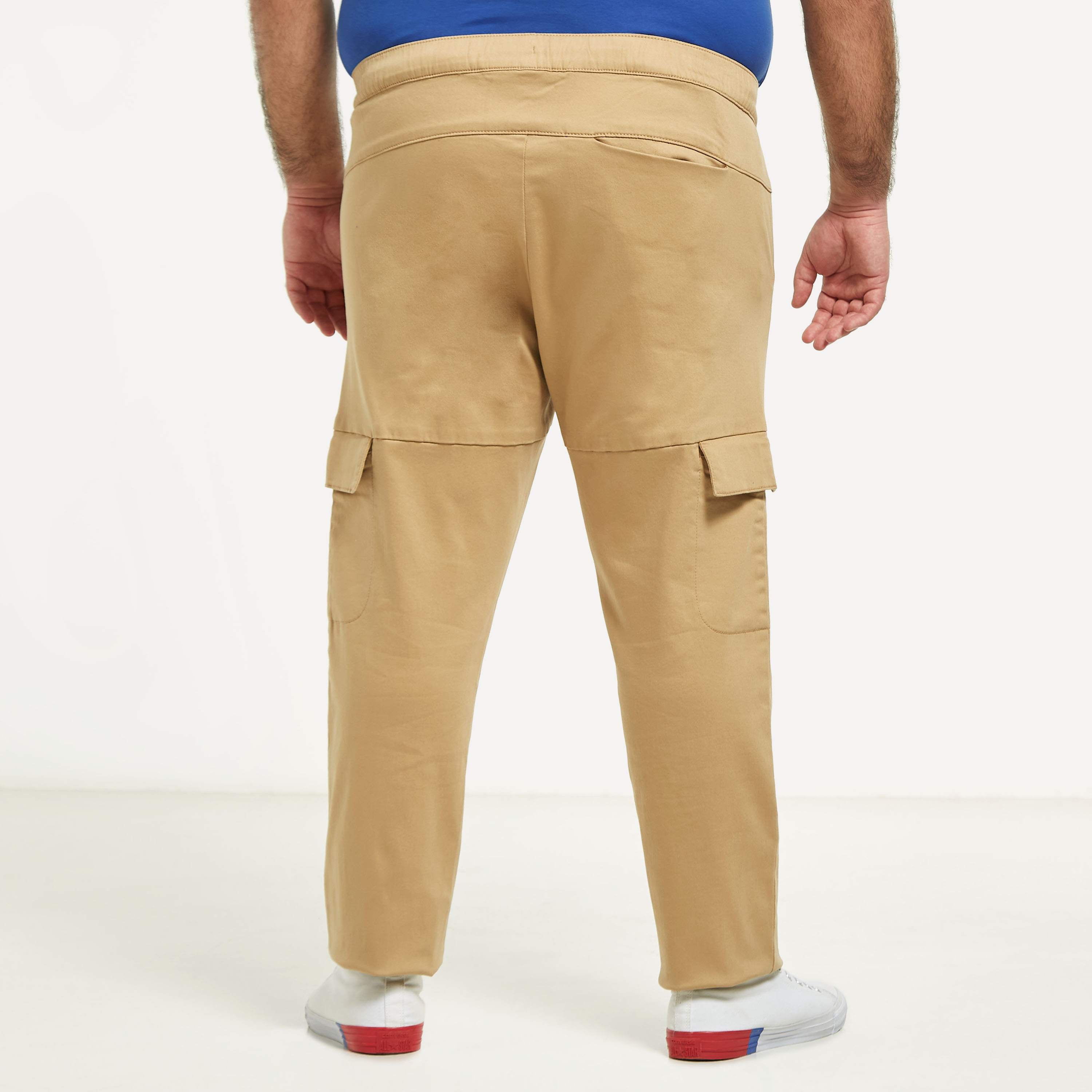 Plus Size Panelled Relaxed Fit Cargo Trousers with Elasticated Waistband-men-clothing-bottoms-trousersandchinos-trousers-image-3