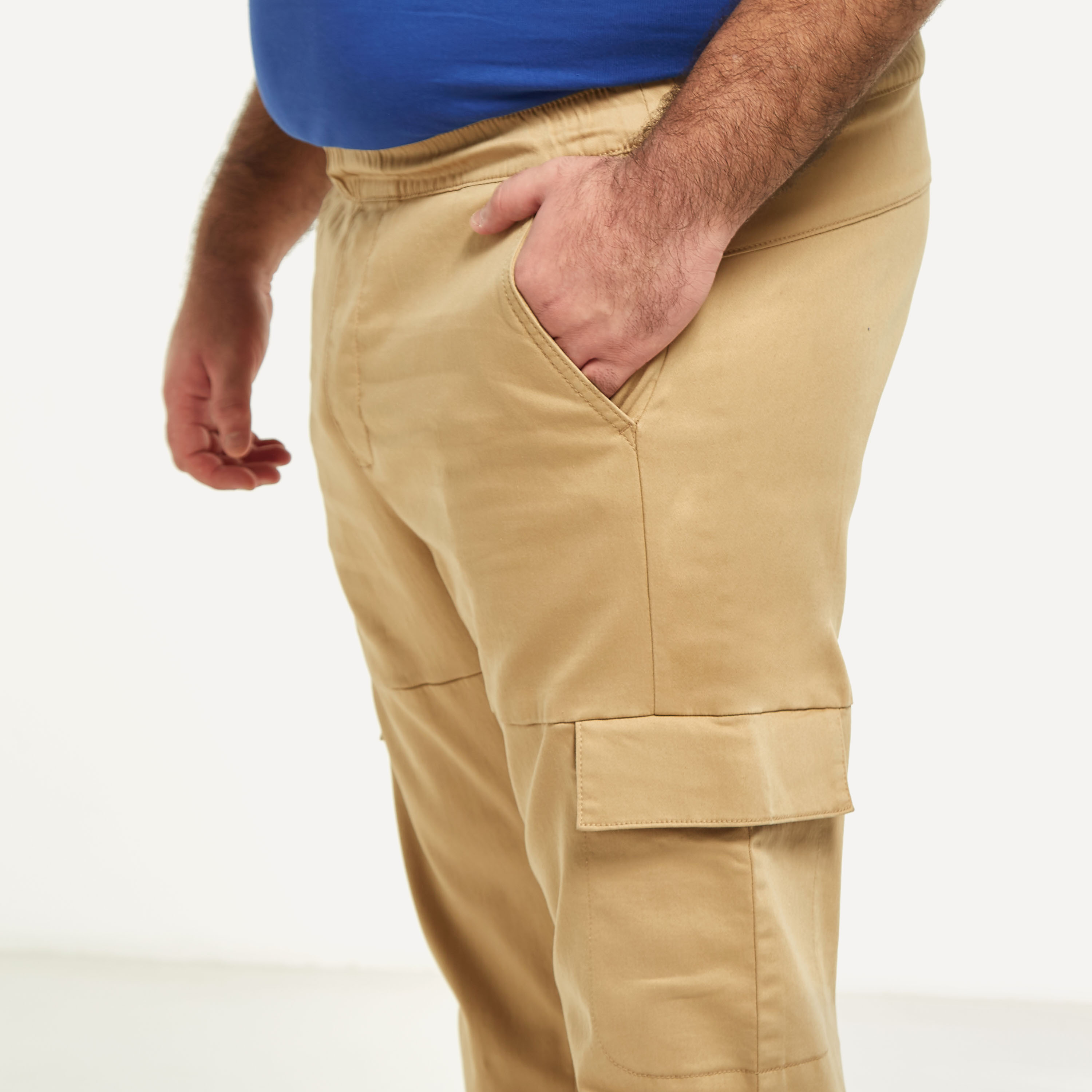 Plus Size Panelled Relaxed Fit Cargo Trousers with Elasticated Waistband-men-clothing-bottoms-trousersandchinos-trousers-image-4
