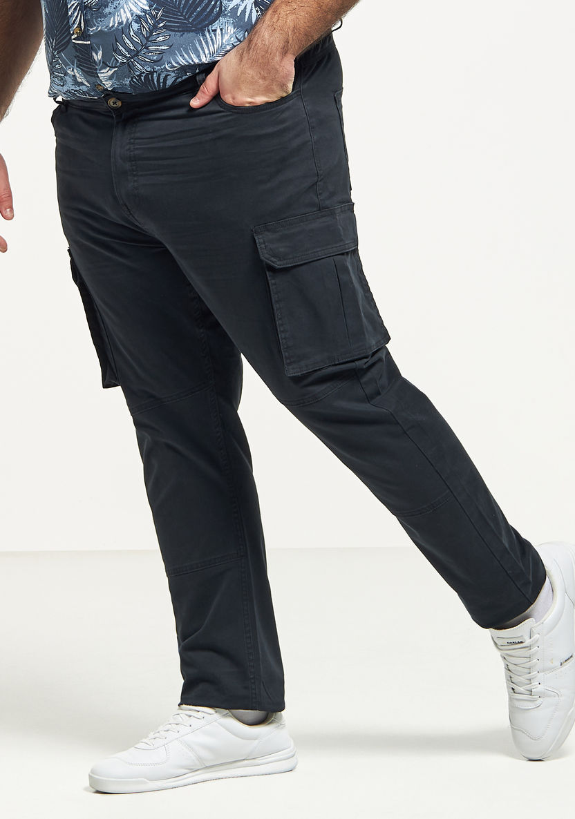 Buy Plus Size Solid Slim Fit Cargo Pants with Button Closure | Splash UAE