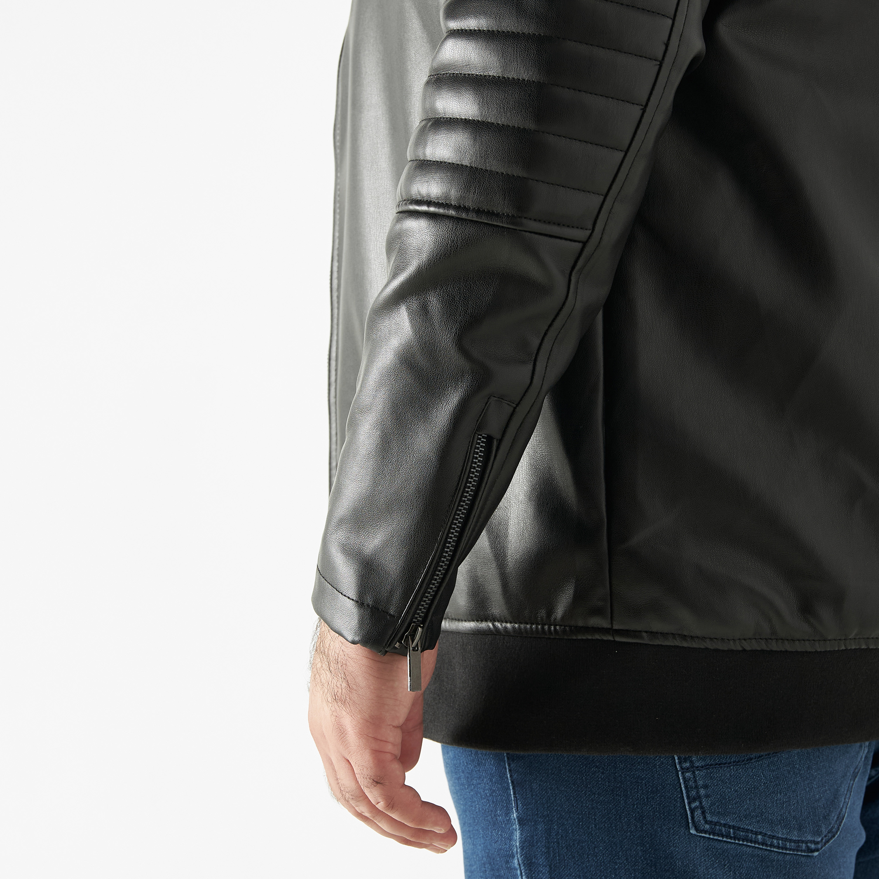 Leather jacket best sale with zipper sleeves