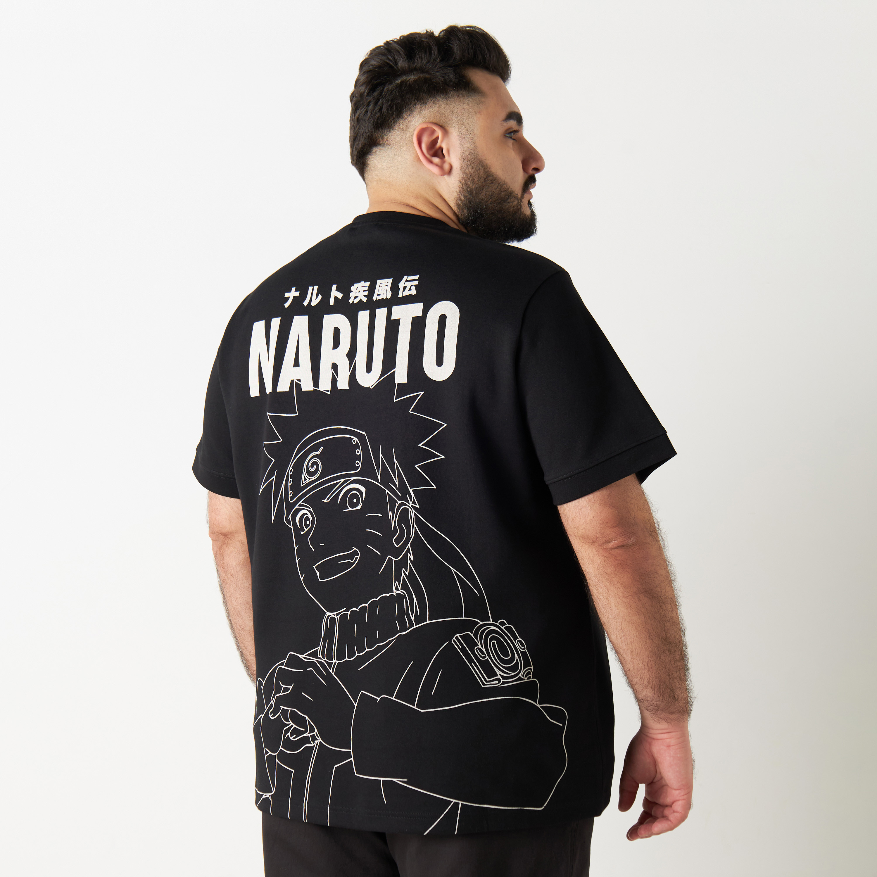 Shop Plus Size Naruto Print Crew Neck T-shirt with Short