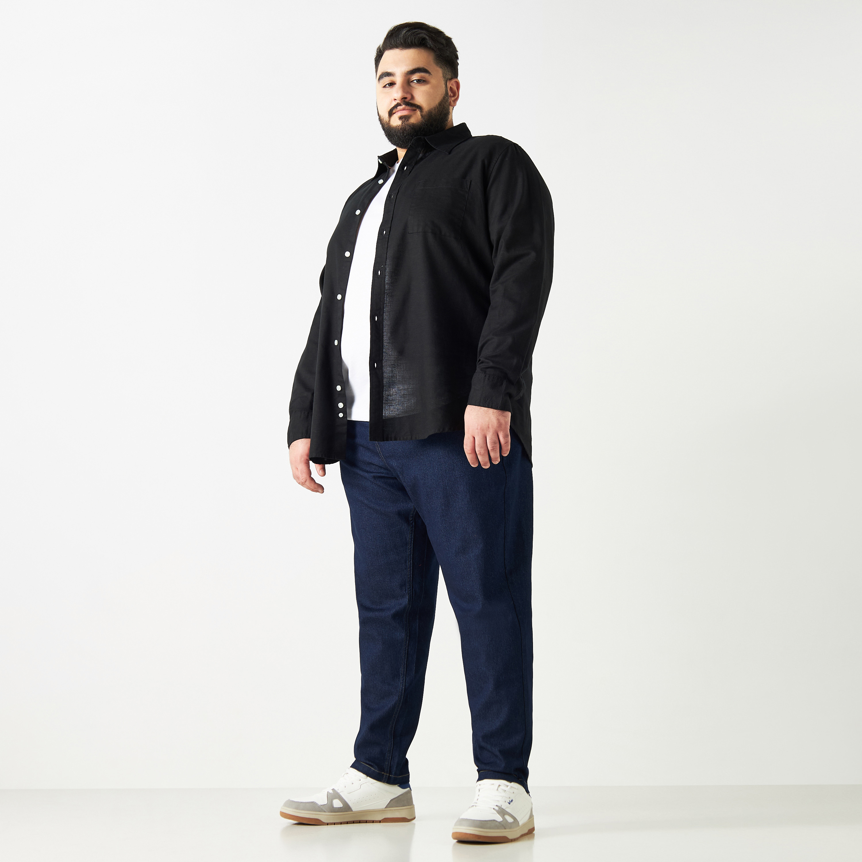 Plus Size Solid Button Up Shirt with Long Sleeves with Chest Pocket-men-clothing-shirts-image-2
