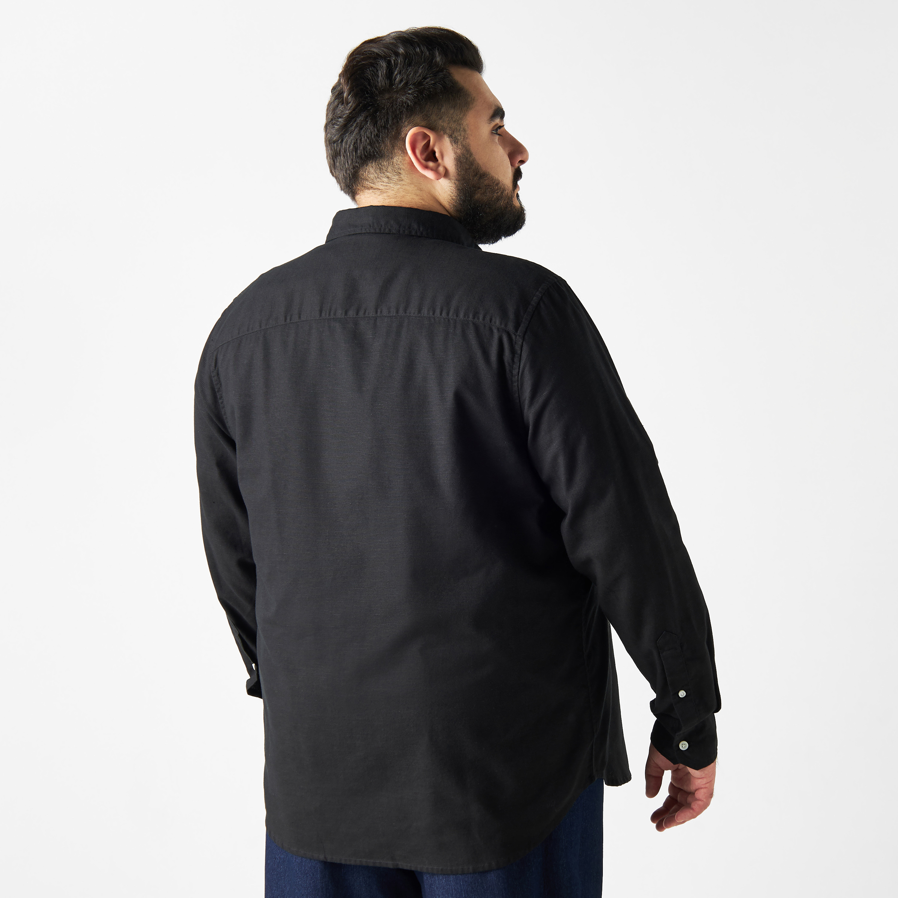 Plus Size Solid Button Up Shirt with Long Sleeves with Chest Pocket-men-clothing-shirts-image-3
