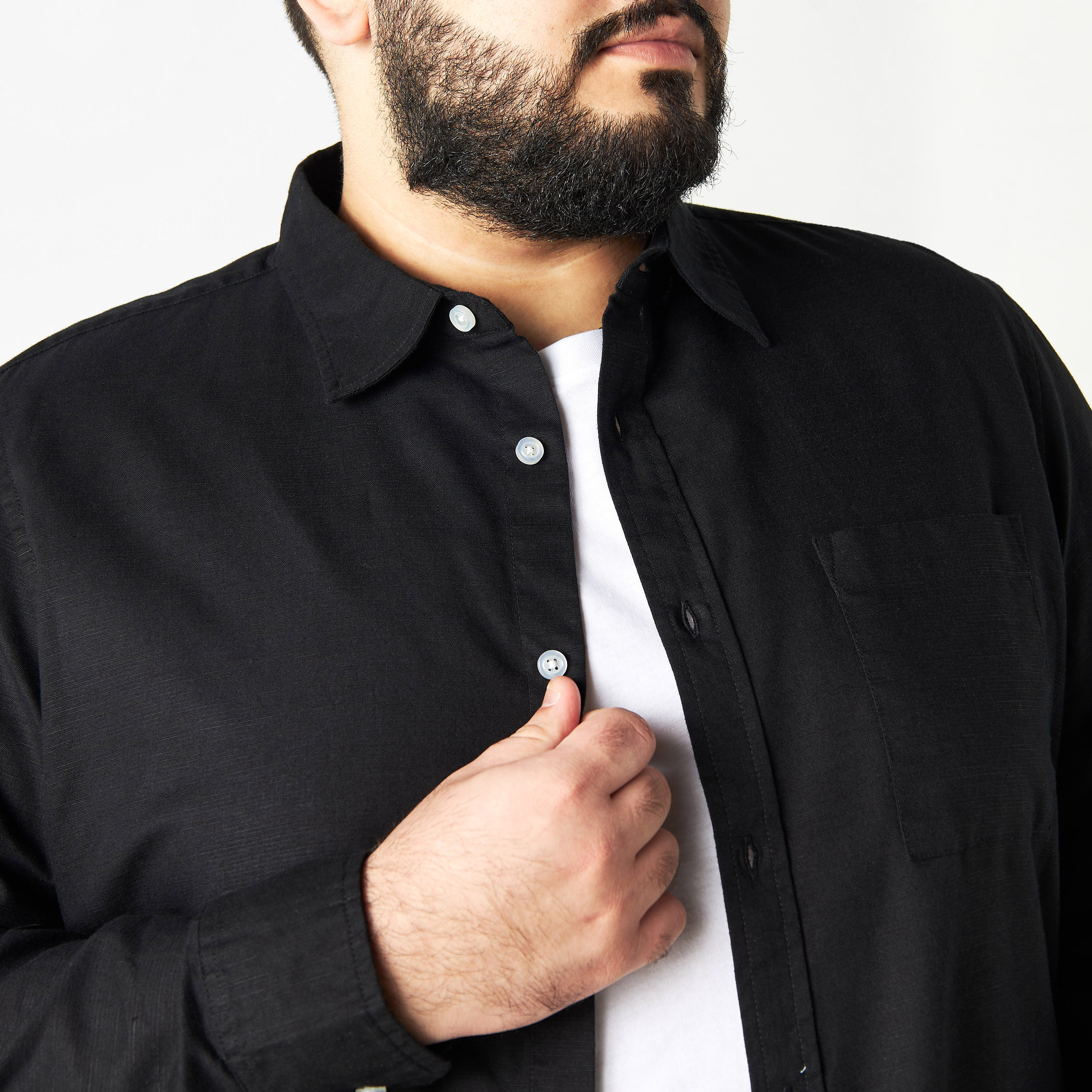 Plus Size Solid Button Up Shirt with Long Sleeves with Chest Pocket-men-clothing-shirts-image-4