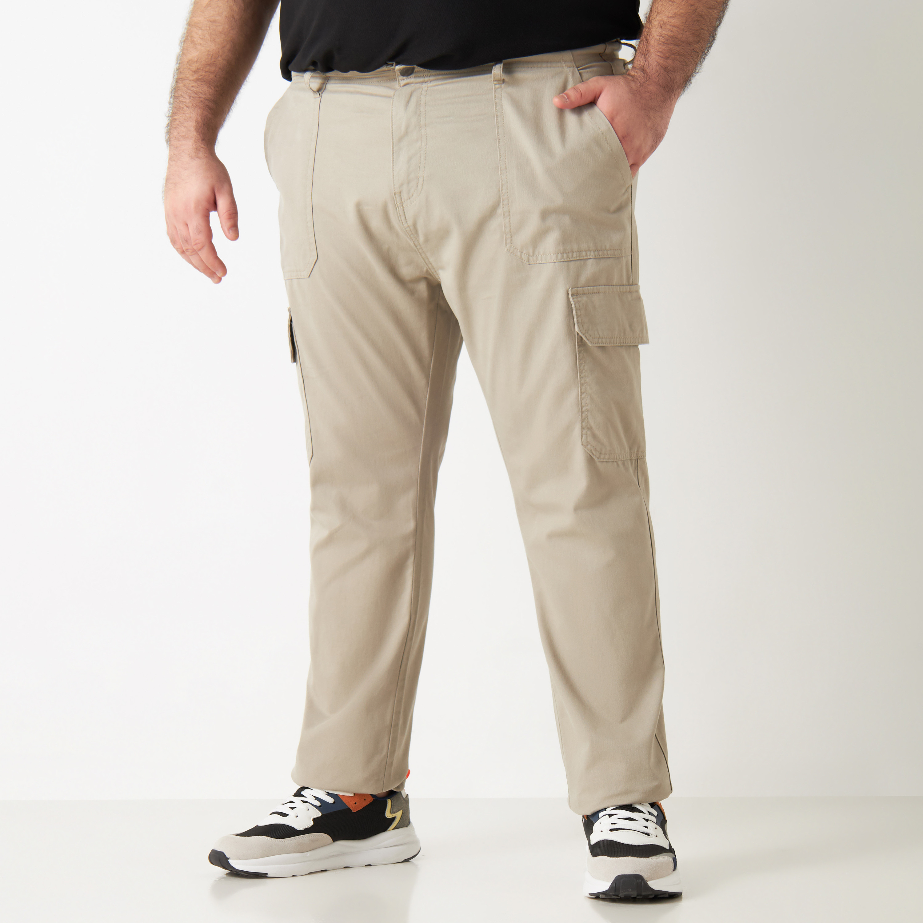 Plus Size Cargo Pants with Button Closure-men-clothing-bottoms-trousersandchinos-trousers-image-5