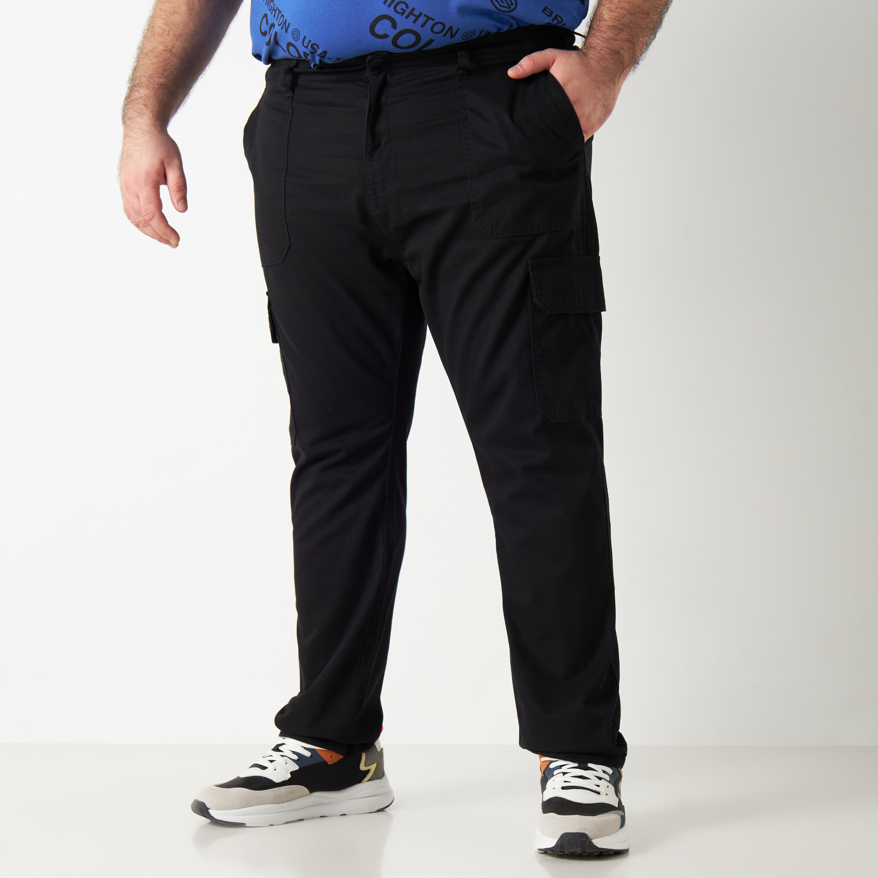 Plus Size Cargo Pants with Button Closure-men-clothing-bottoms-trousersandchinos-trousers-image-1