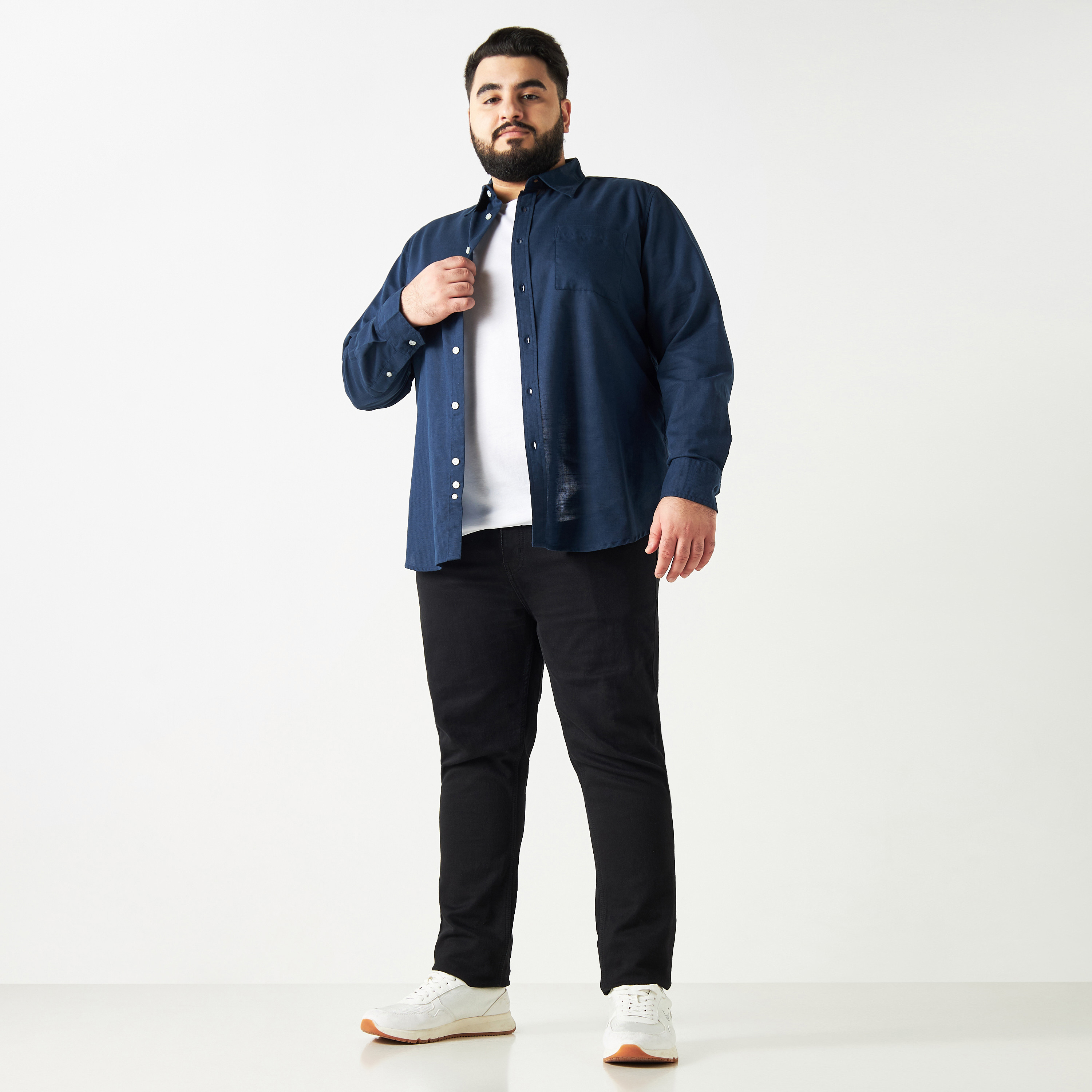 Plus Size Solid Button Up Shirt with Long Sleeves with Chest Pocket-men-clothing-shirts-image-7