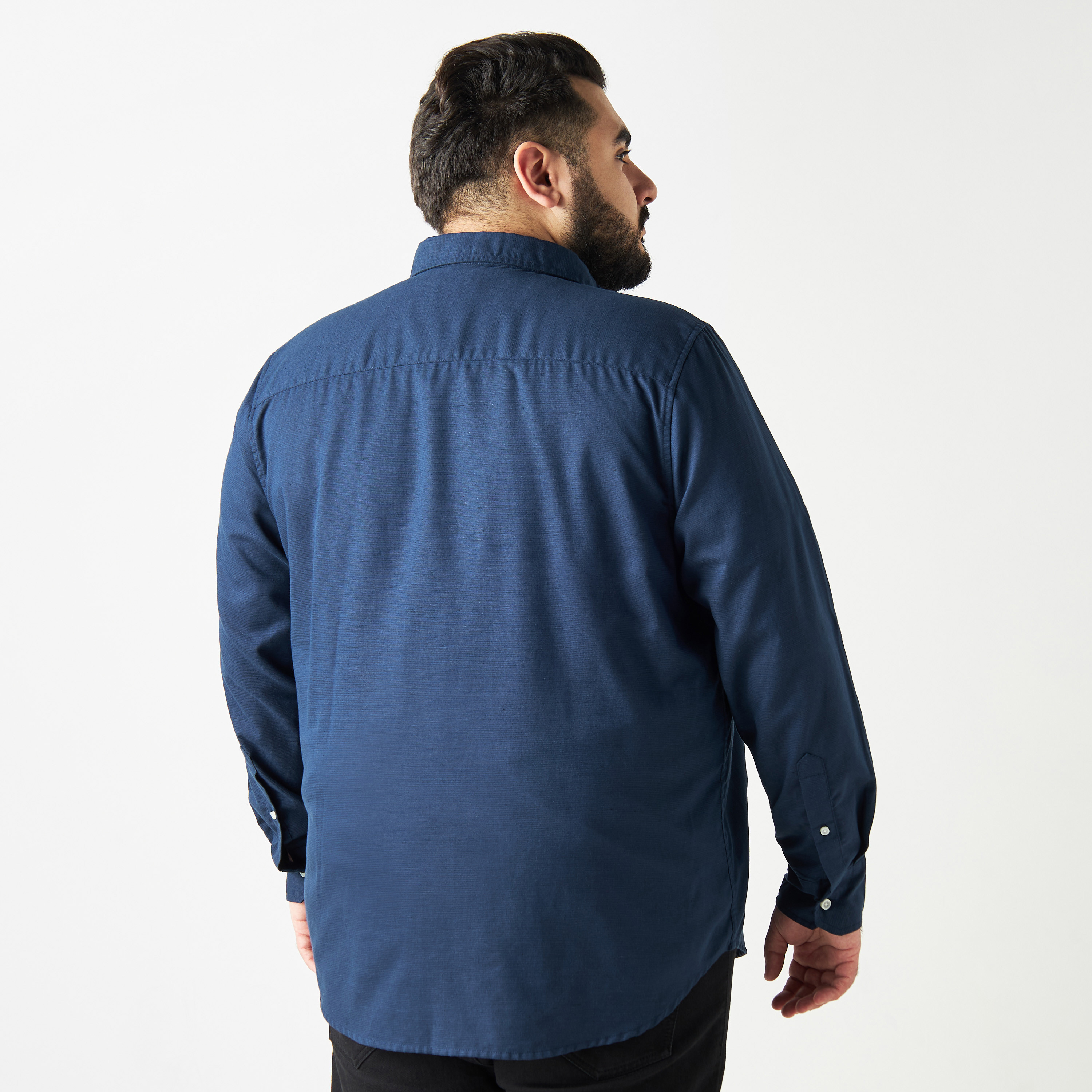 Plus Size Solid Button Up Shirt with Long Sleeves with Chest Pocket-men-clothing-shirts-image-8