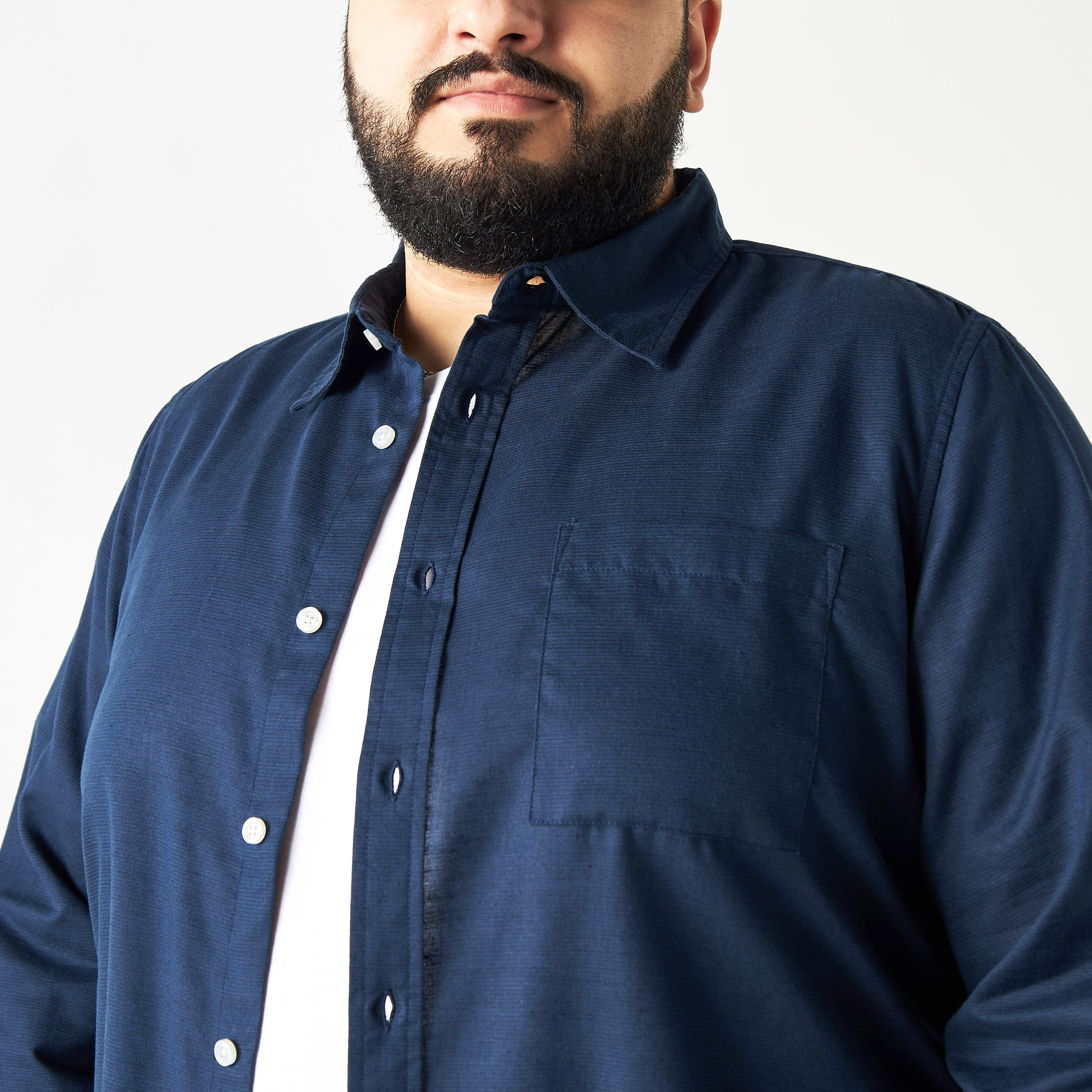 Plus Size Solid Button Up Shirt with Long Sleeves with Chest Pocket-men-clothing-shirts-image-9