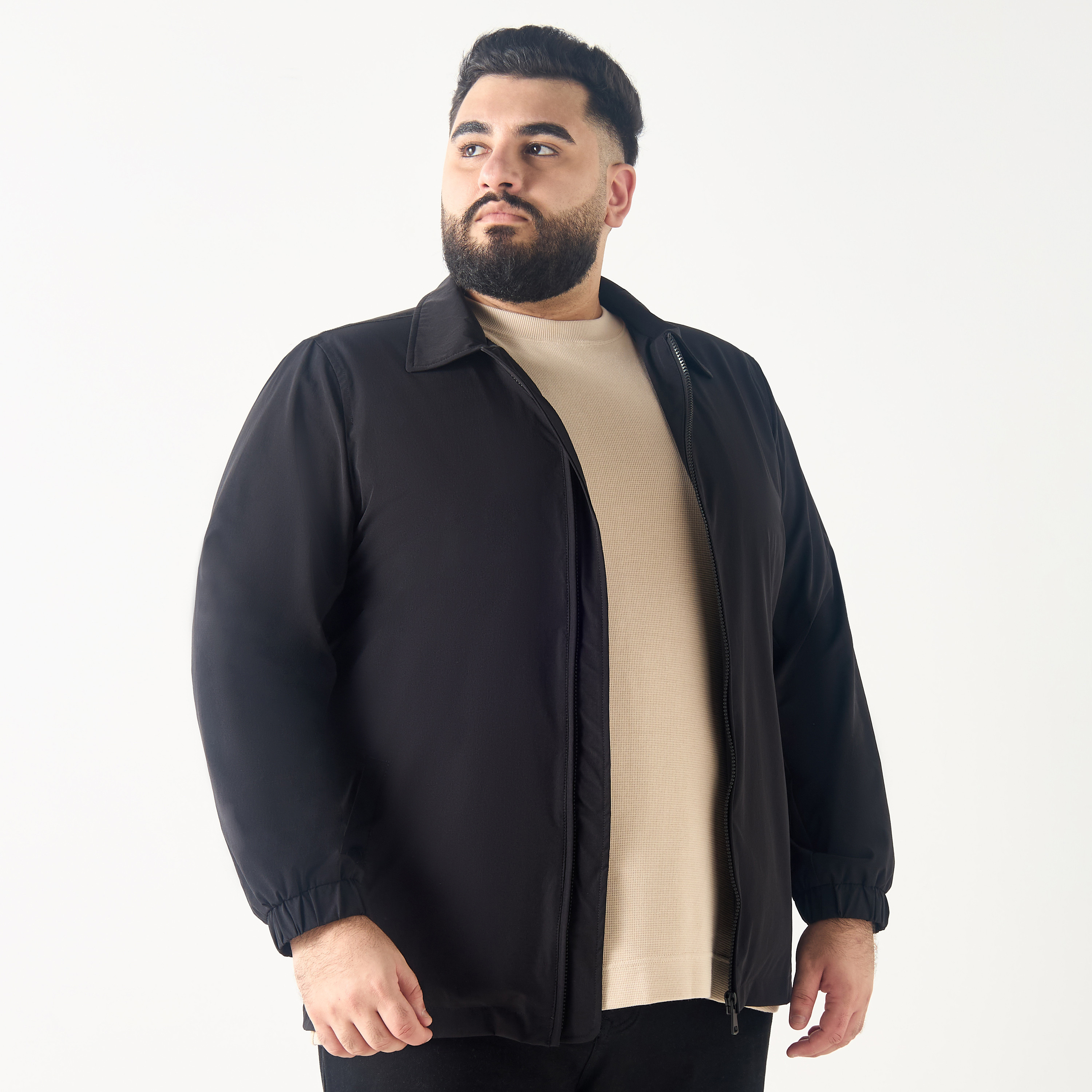 Plus Size Long Sleeves Collared Fleece Jacket-men-clothing-jacketsandblazers-jackets-image-1