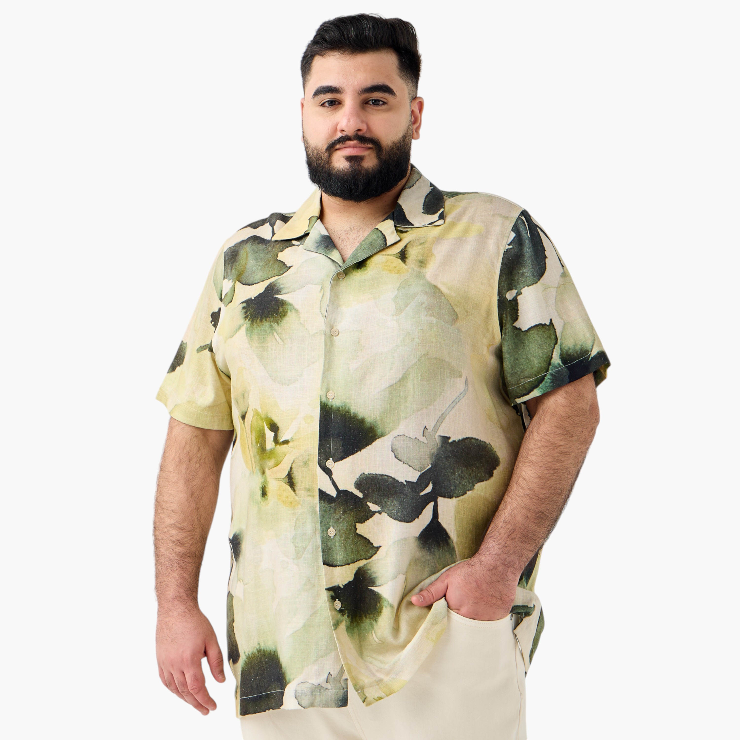 Plus Size Regular Fit Printed Shirt with Short Sleeves-men-clothing-shirts-image-1