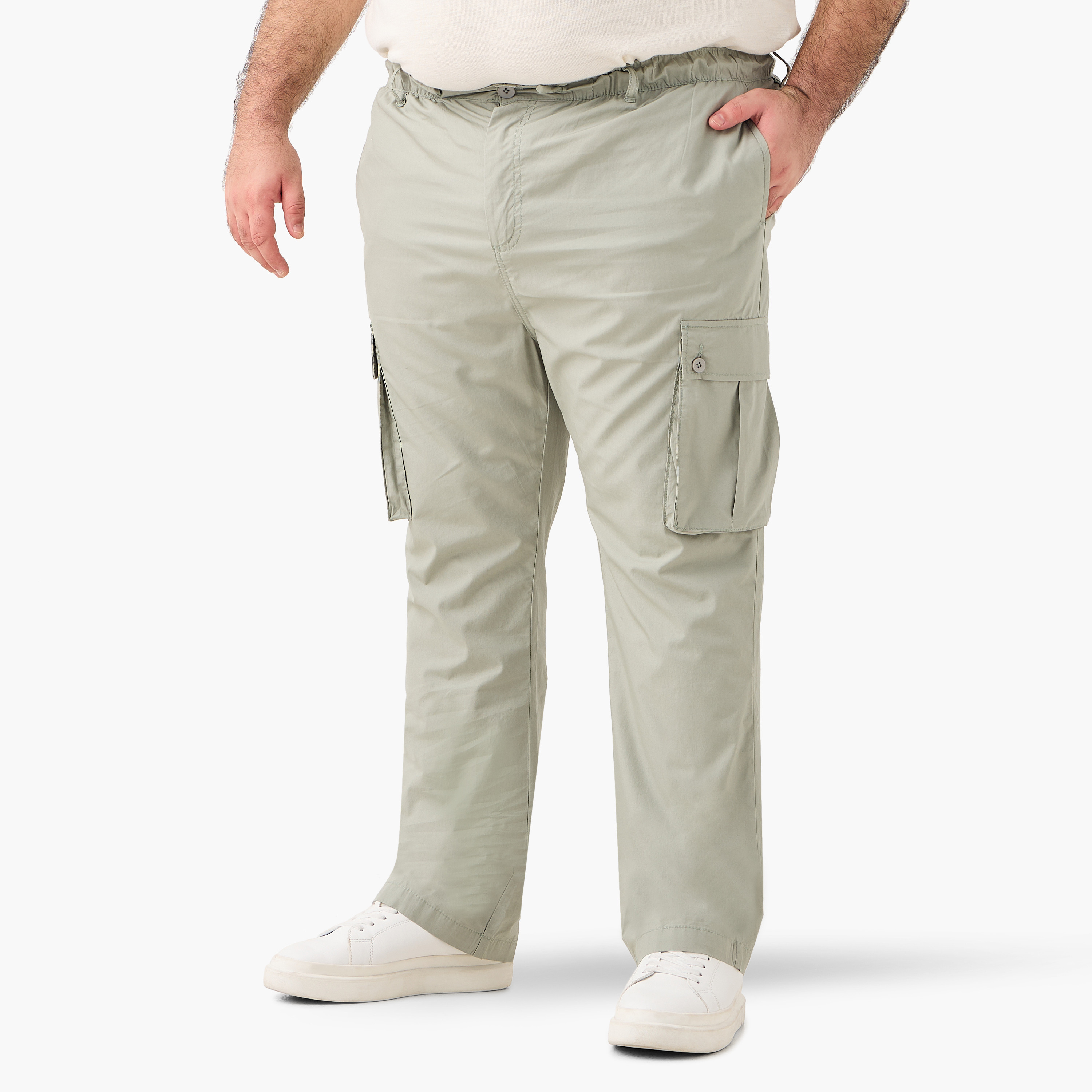Plus Size Regular Fit Cargo Pants with Button Closure and Pockets-men-clothing-trousersandchinos-trousers-image-6