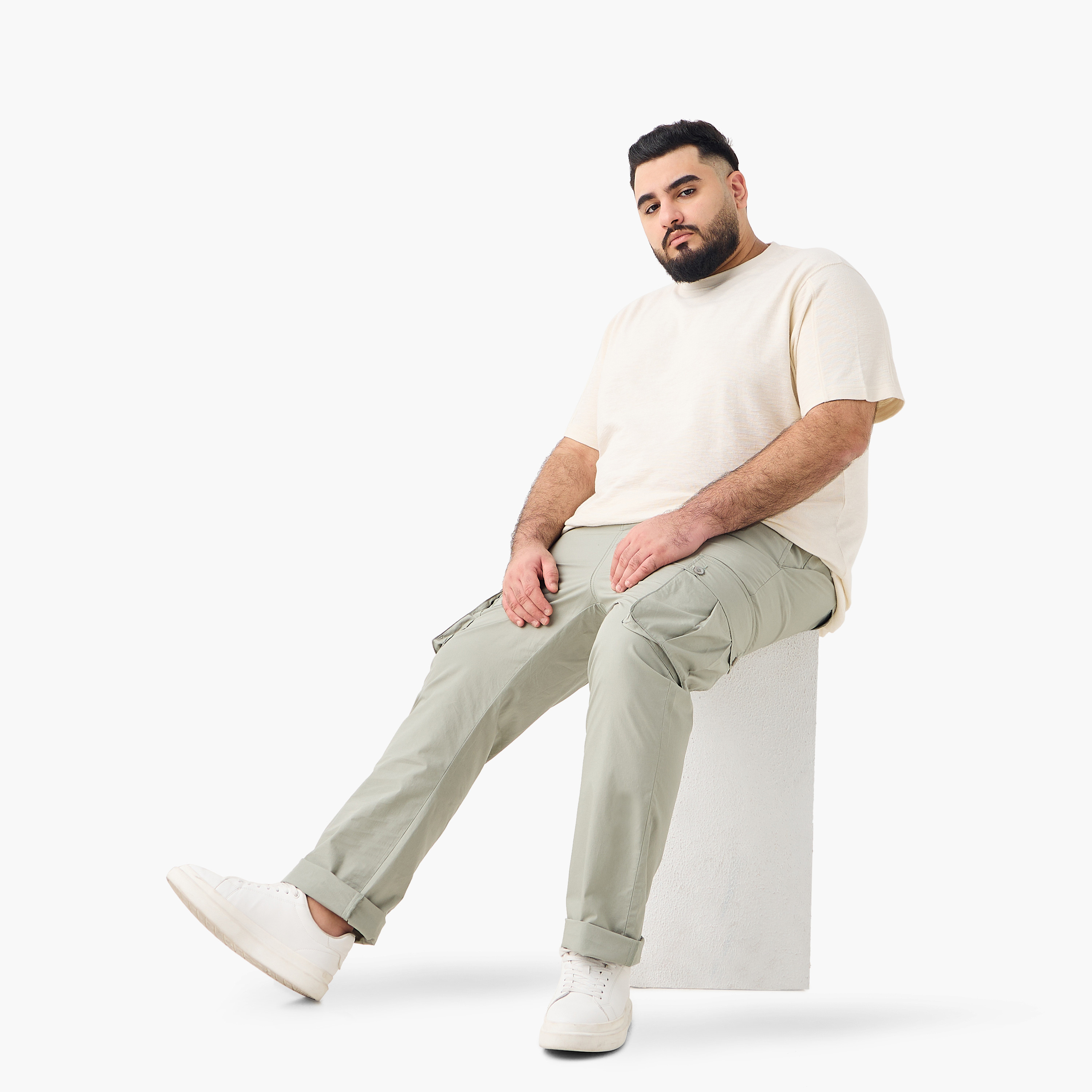 Plus Size Regular Fit Cargo Pants with Button Closure and Pockets-men-clothing-trousersandchinos-trousers-image-7