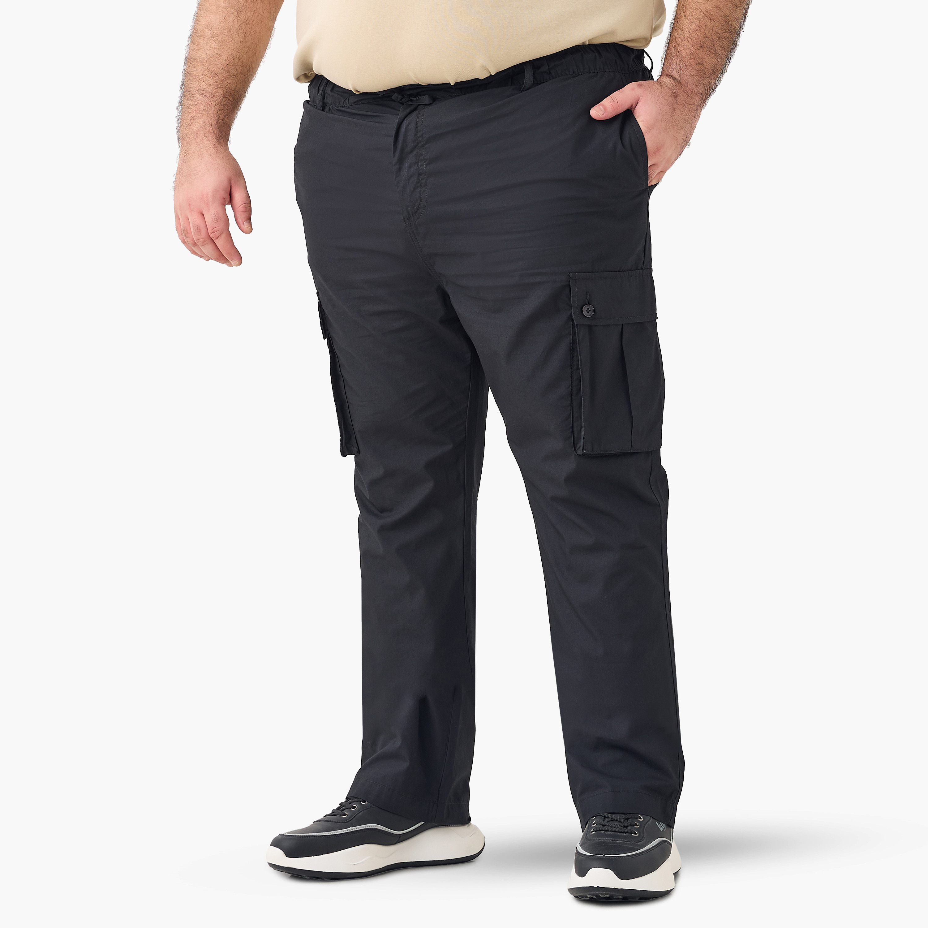 Plus Size Regular Fit Cargo Pants with Button Closure and Pockets-men-clothing-trousersandchinos-trousers-image-1