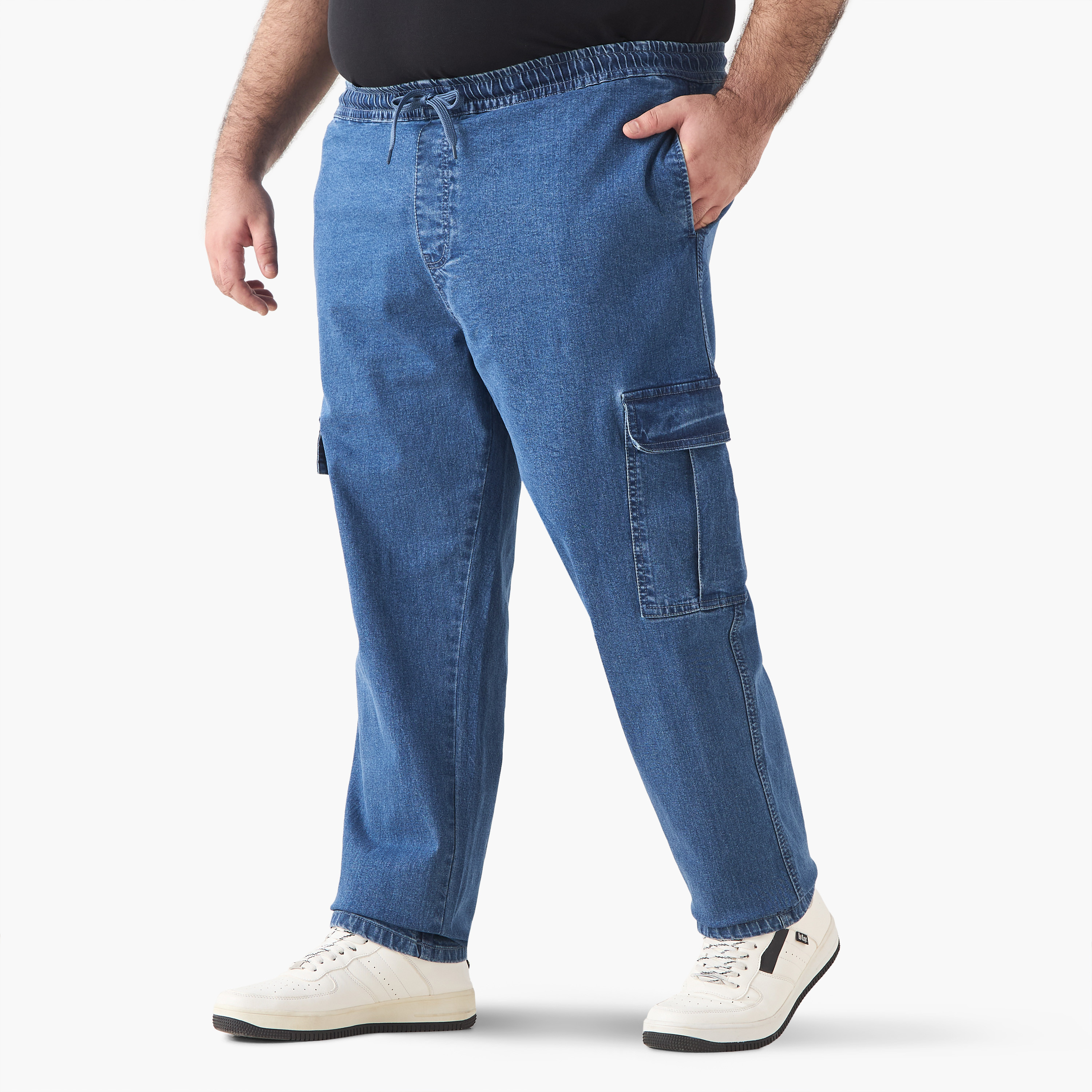 Plus Size Relaxed Fit Denim Cargo Pants with Flexi Waist-men-clothing-bottoms-joggers-image-6