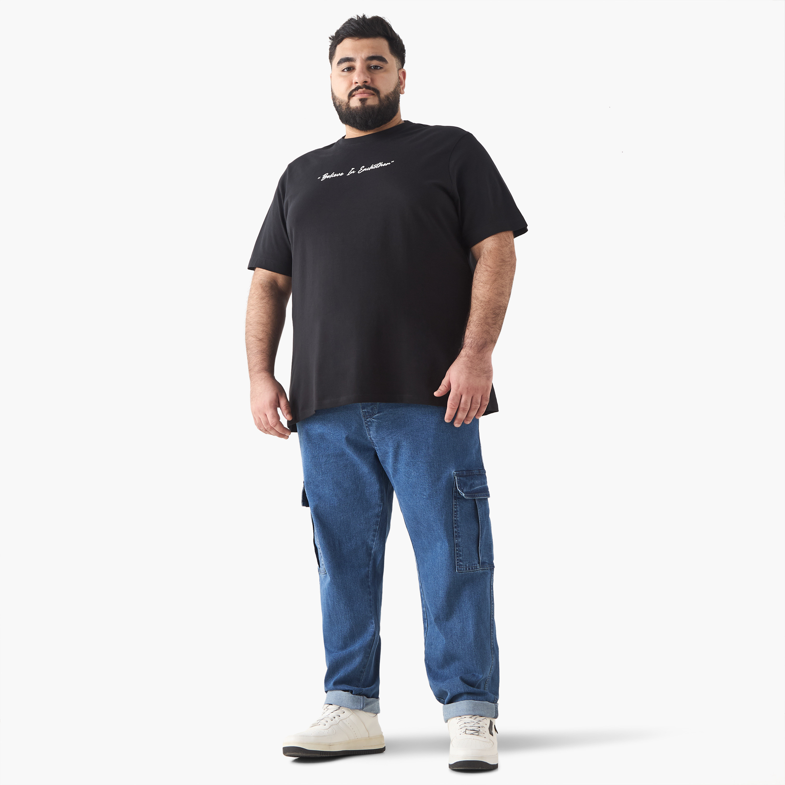 Plus Size Relaxed Fit Denim Cargo Pants with Flexi Waist-men-clothing-bottoms-joggers-image-7