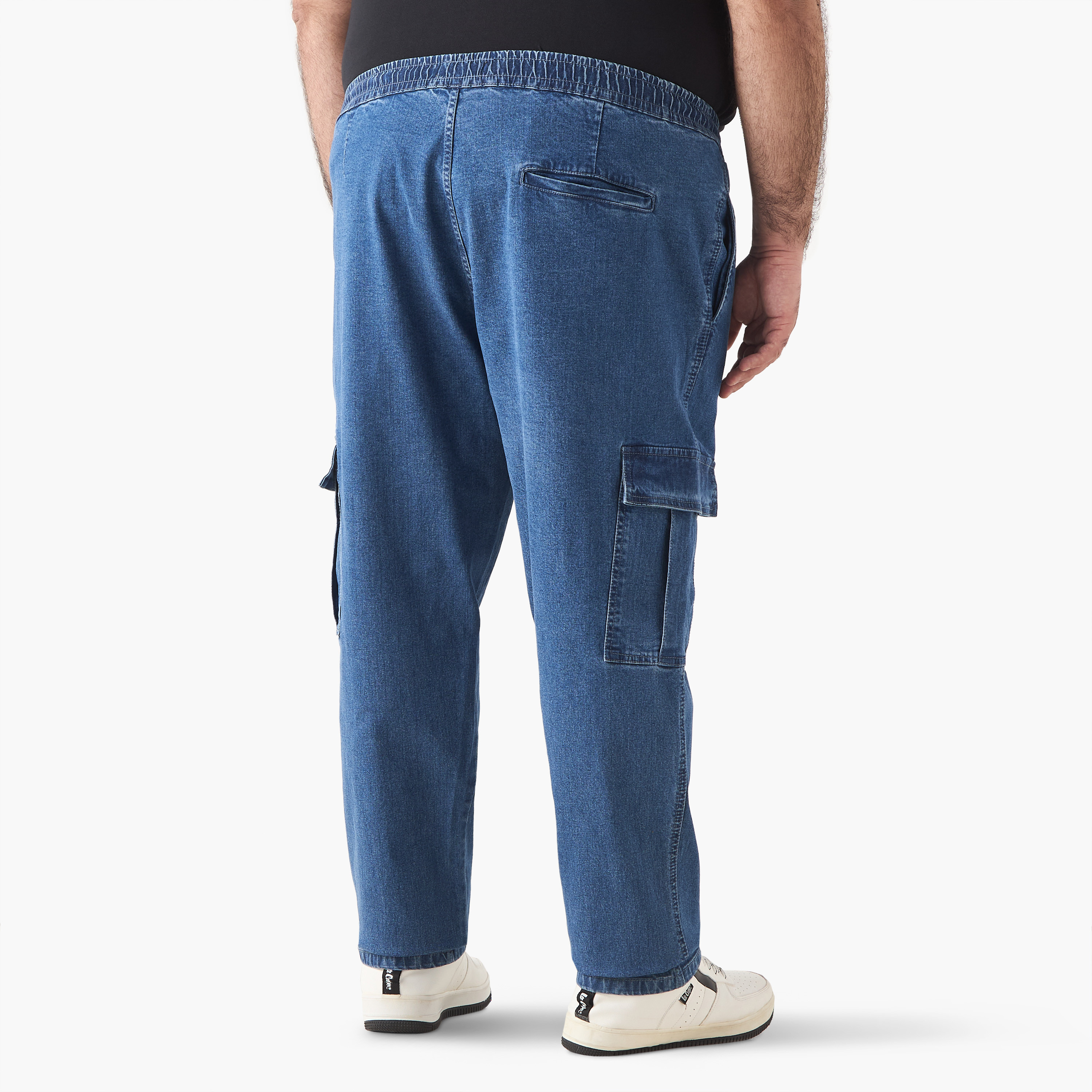 Plus Size Relaxed Fit Denim Cargo Pants with Flexi Waist-men-clothing-bottoms-joggers-image-8