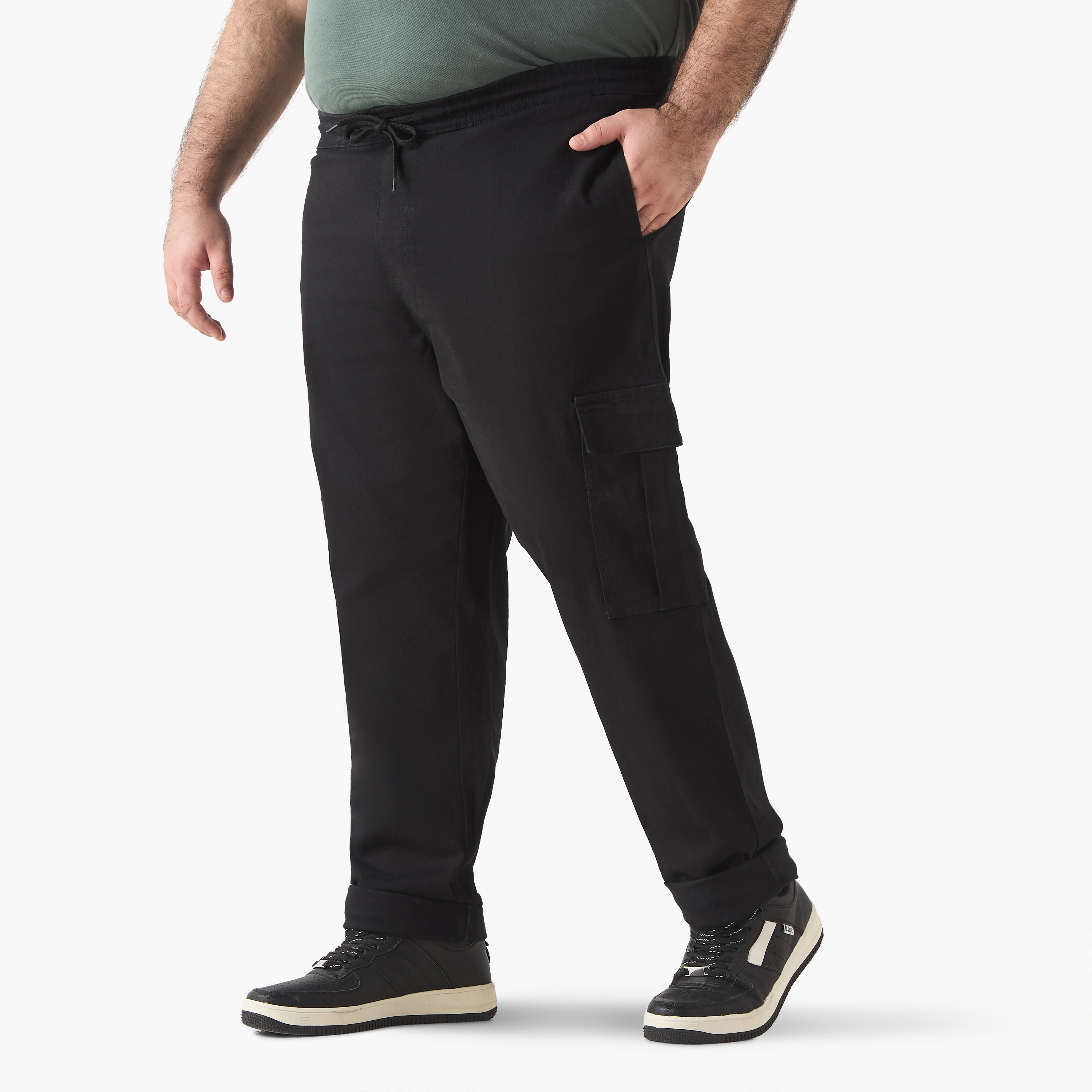 Plus Size Relaxed Fit Denim Cargo Pants with Flexi Waist-men-clothing-bottoms-joggers-image-1