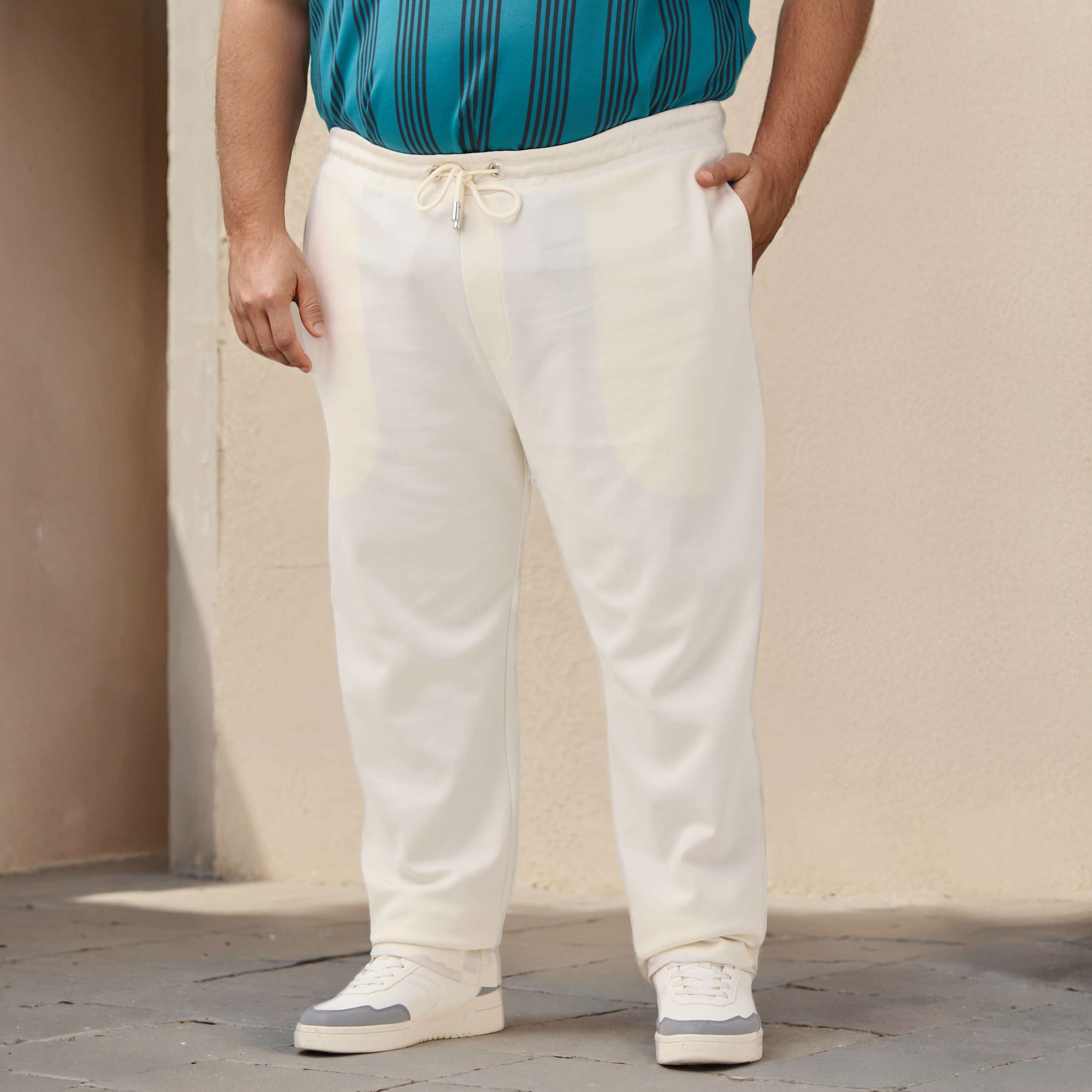 Plus Size Bonded Track Pants with Flexi Waist-men-clothing-bottoms-joggers-image-1