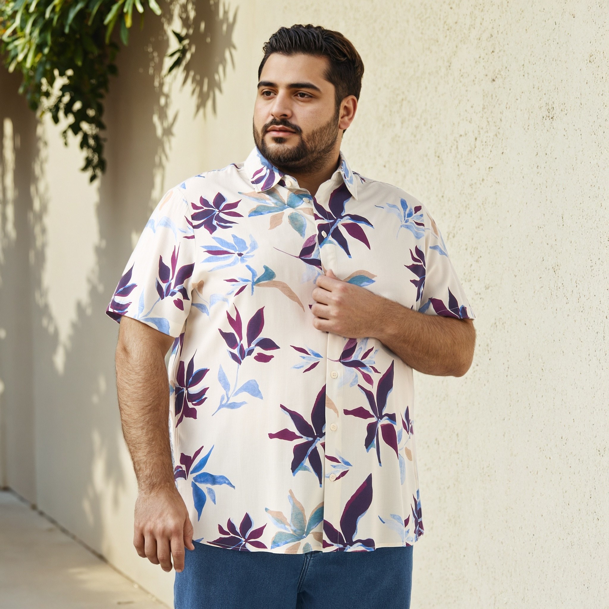 Plus Size Leaf Print Regular Fit Shirt-men-clothing-shirts-image-1