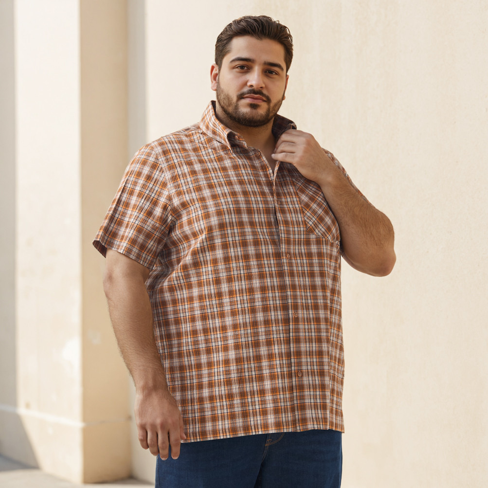 Plus Size Regular Fit Checked Shirt with Short Sleeves-men-clothing-shirts-image-1