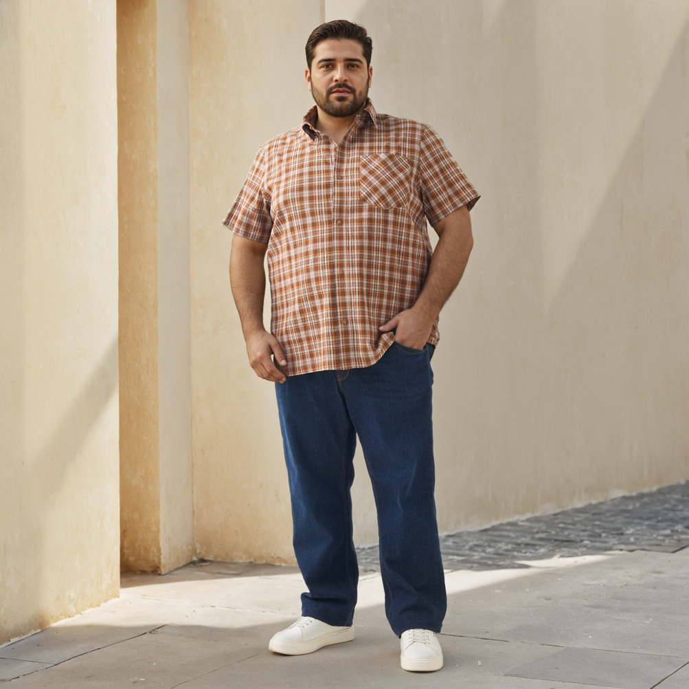 Plus Size Regular Fit Checked Shirt with Short Sleeves-men-clothing-shirts-image-2