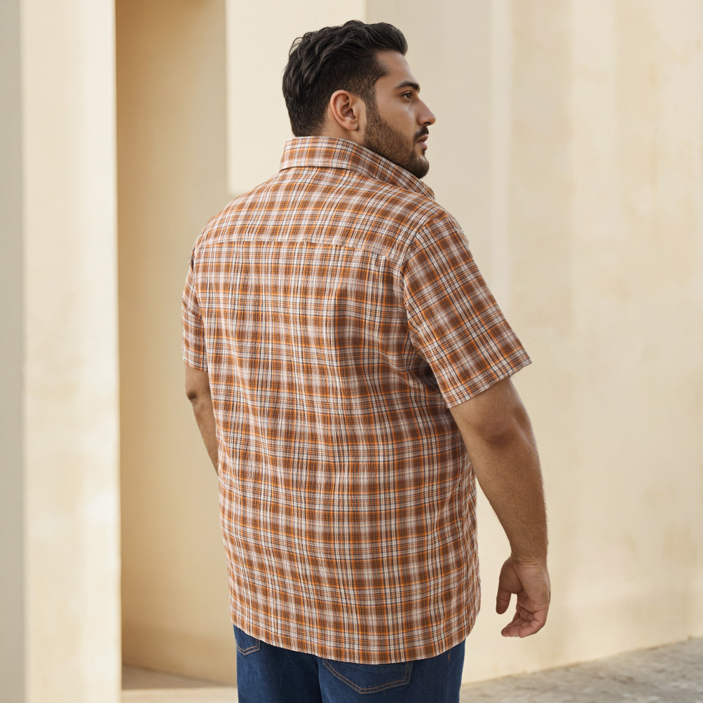 Plus Size Regular Fit Checked Shirt with Short Sleeves-men-clothing-shirts-image-3
