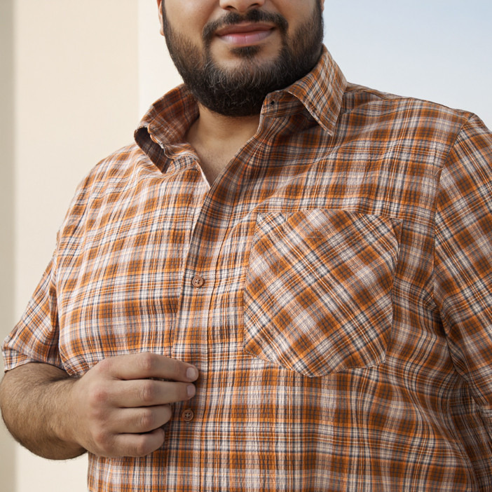 Plus Size Regular Fit Checked Shirt with Short Sleeves-men-clothing-shirts-image-4