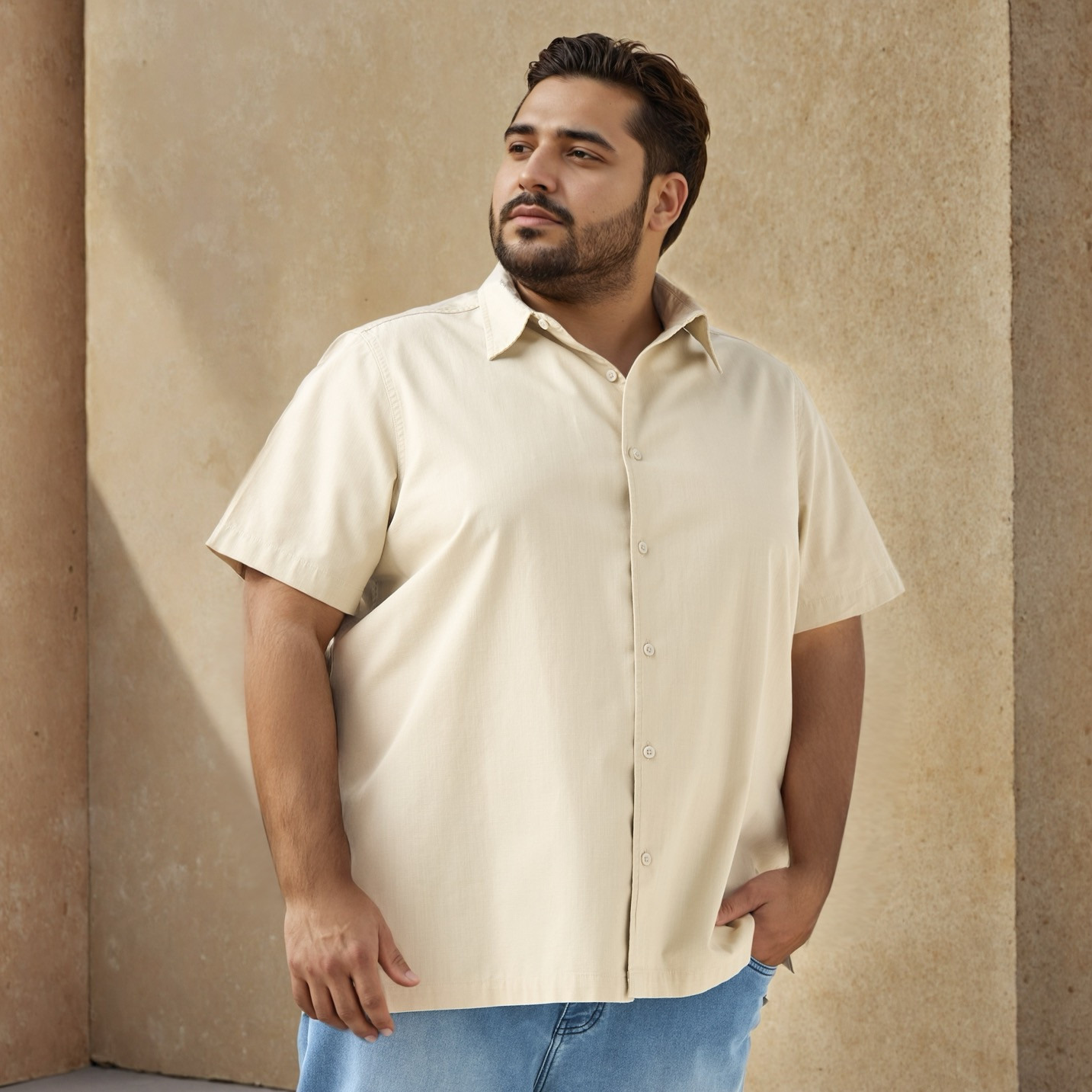 قميص بارز الملمس بقصة عادية مقاس كبير-men-clothing-shirts-image-1