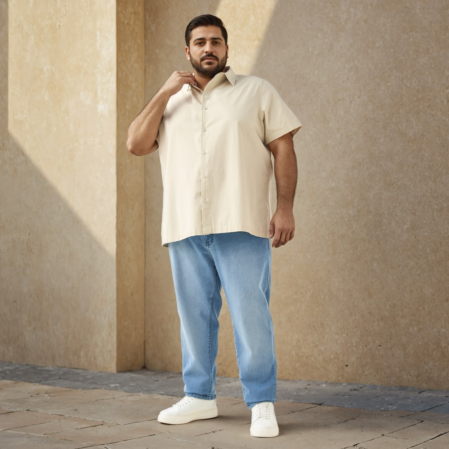 قميص بارز الملمس بقصة عادية مقاس كبير-men-clothing-shirts-image-2
