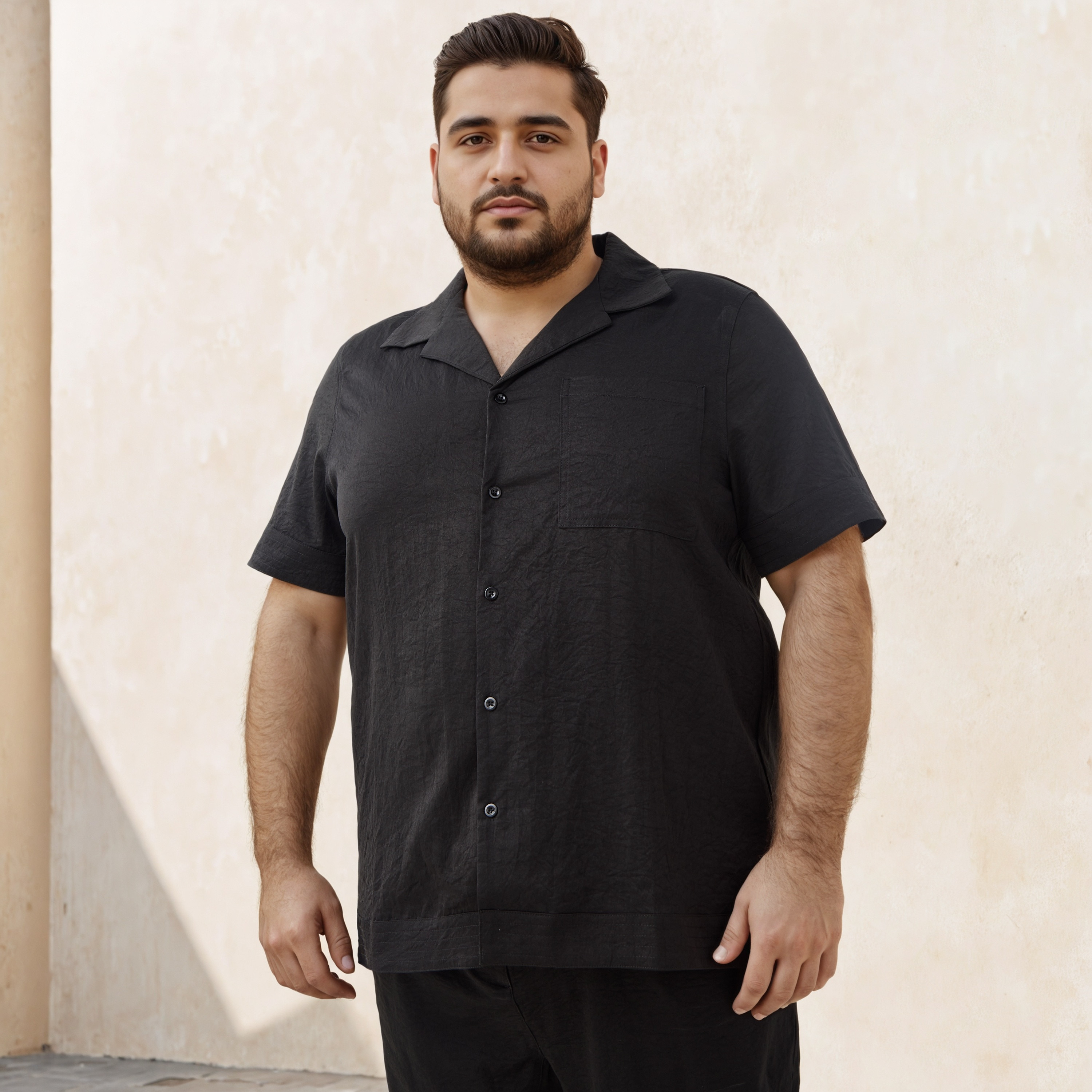 Plus Size Textured Camp Collar Shirt-men-clothing-shirts-image-1